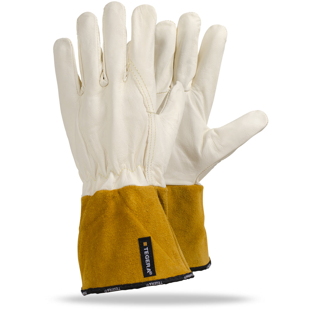 Tegera 11CVA Hitzeschutz Schweißer Handschuhe Weiß/Gelb