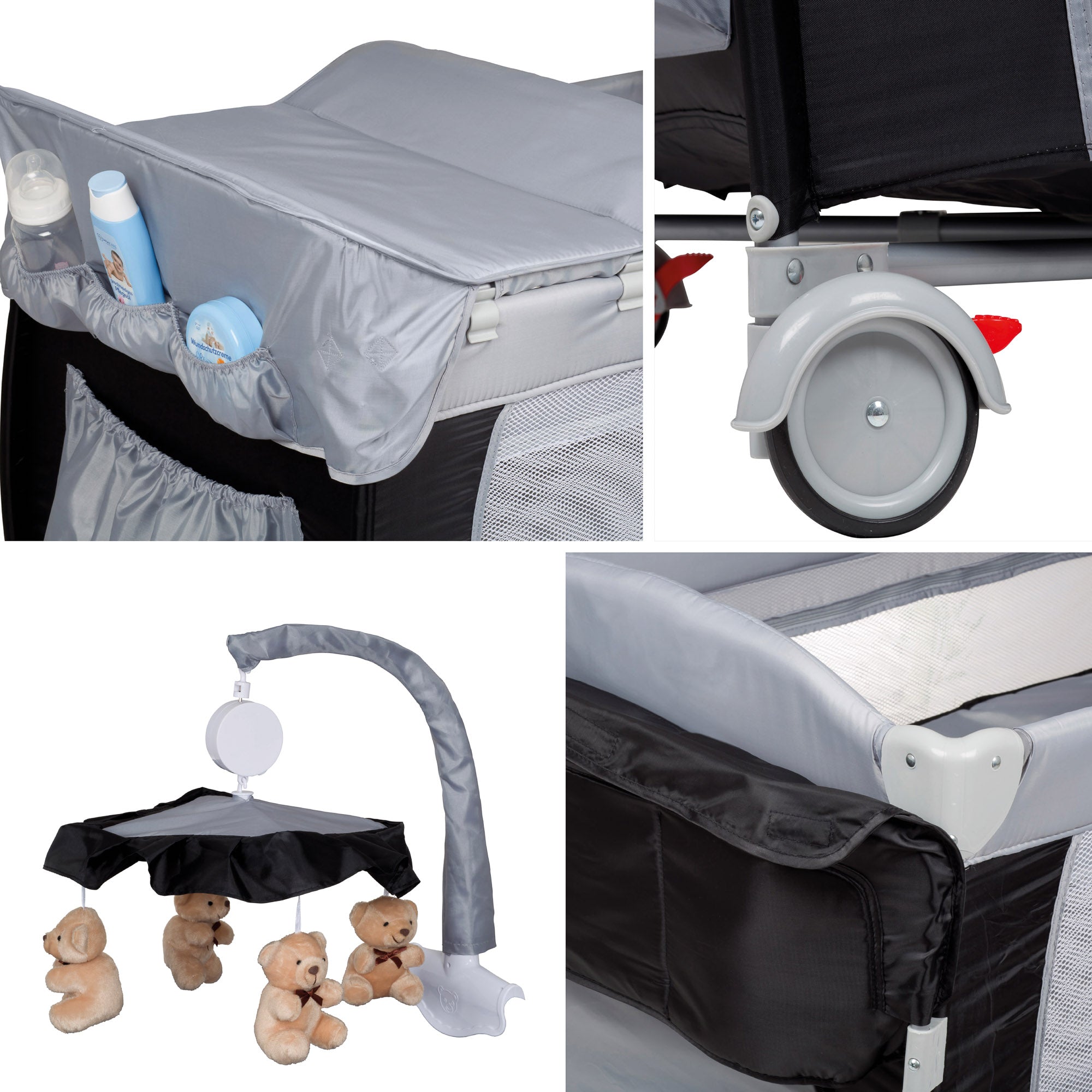 babyGO Reisebett Sleeper Deluxe 3in1 – Baby Reisebett mit Wickelauflage, Mobile & Zubehör