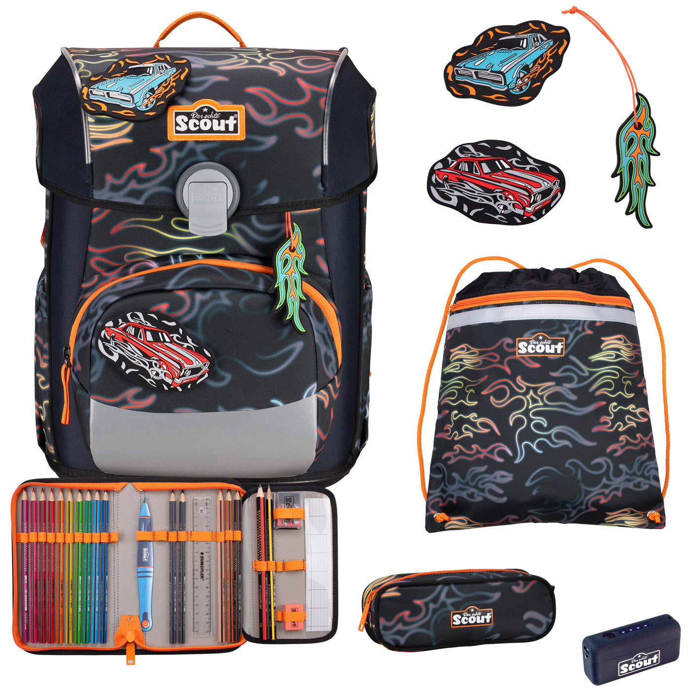 Scout Schulranzen-Set Safety Light Flames – ergonomisch & sicher