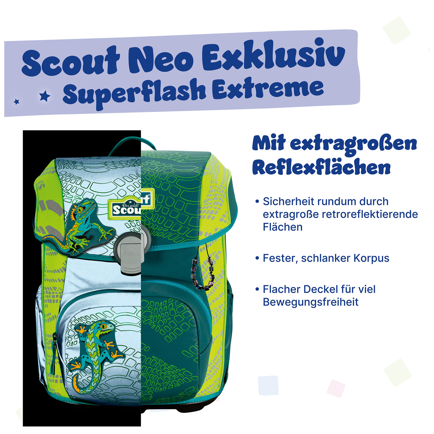 Scout Neo Exklusiv Superflash Extreme Lizard – ergonomisches Schulranzen-Set