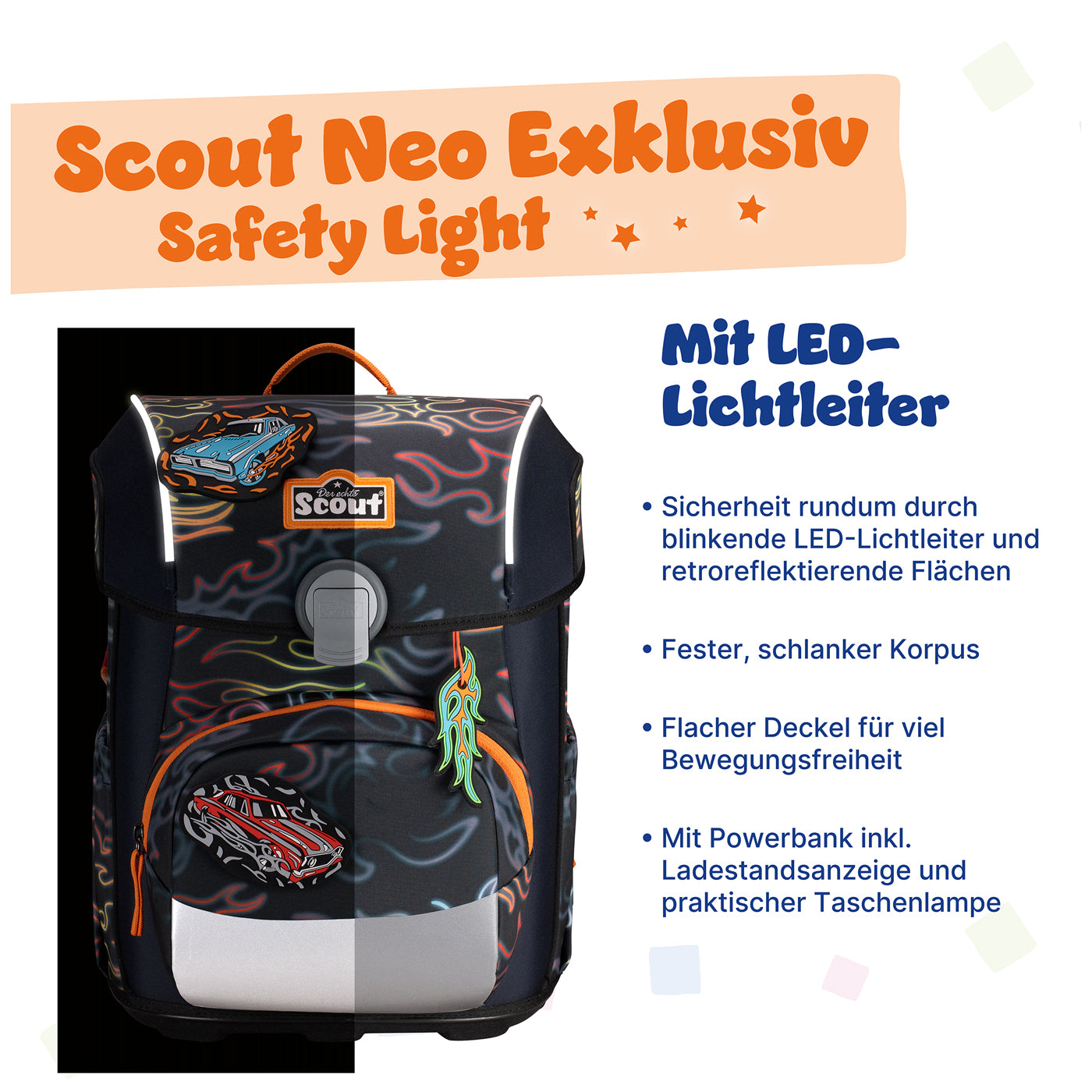 Scout Schulranzen-Set Safety Light Flames – ergonomisch & sicher