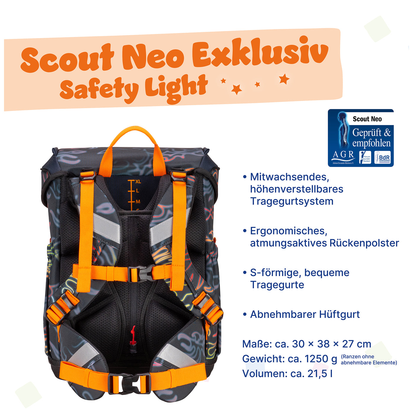 Scout Schulranzen-Set Safety Light Flames – ergonomisch & sicher