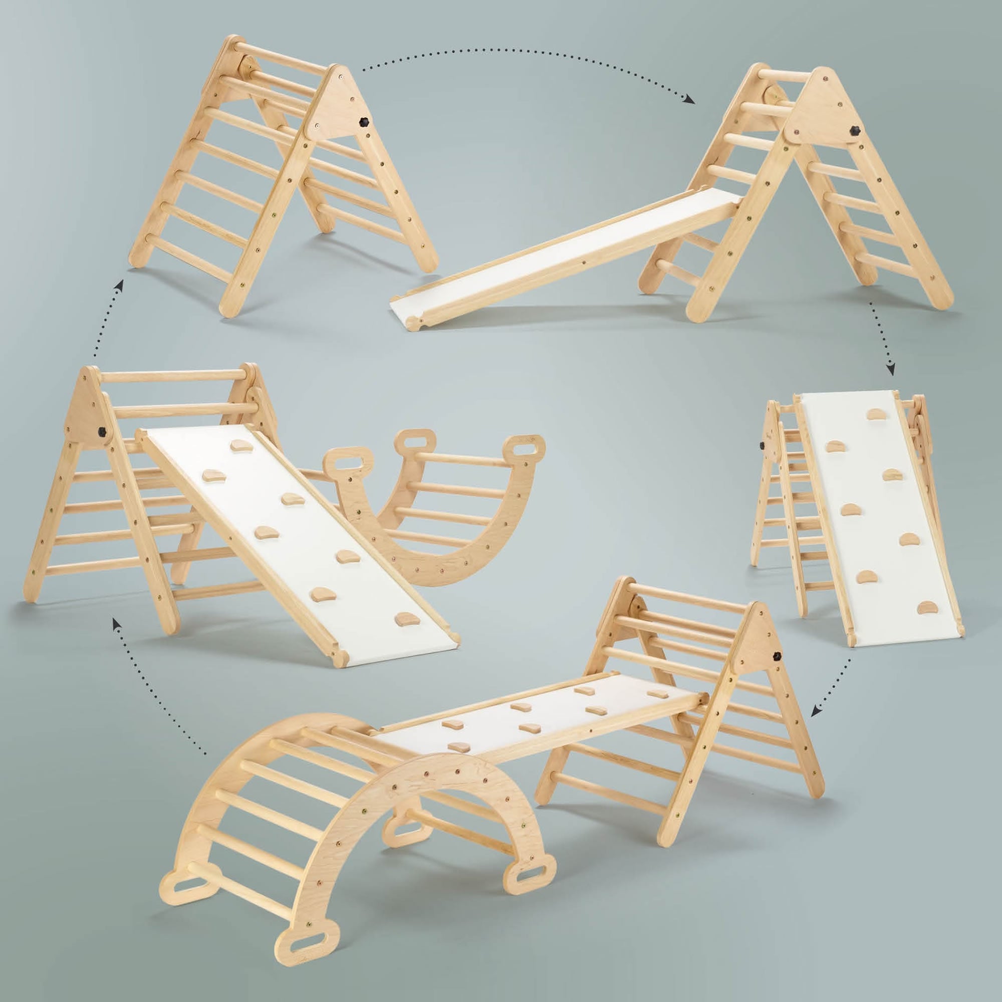 Klettergerüst Kletterdreieck Rutsche Kletterbogen Wippe 3in1 Montessori