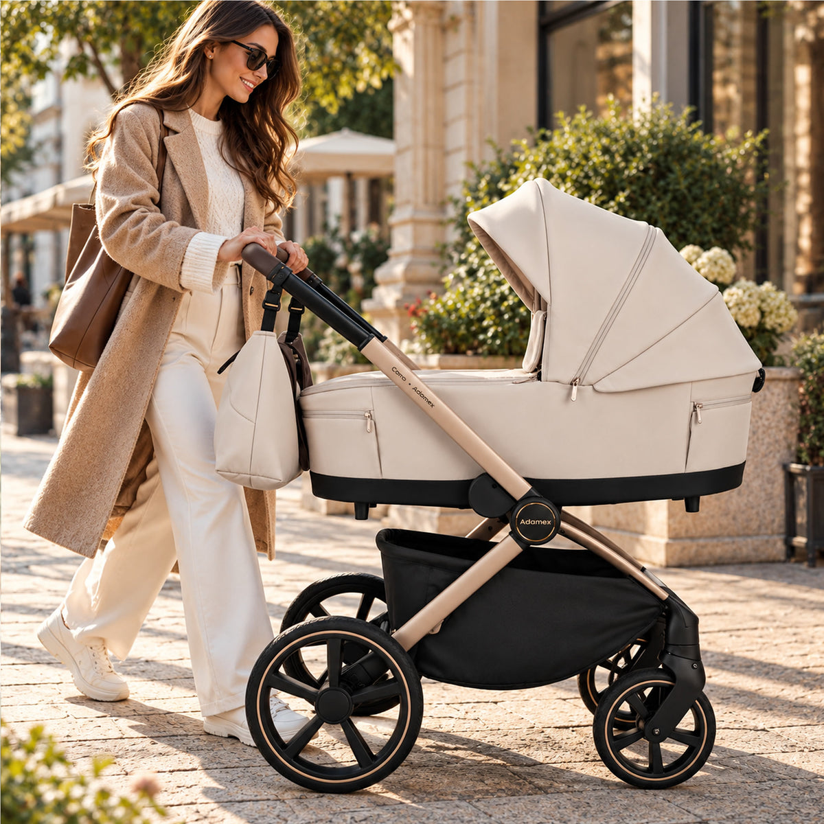 Adamex COMO 2-in-1 Kinderwagen Natura Beige – faltbare Babywanne