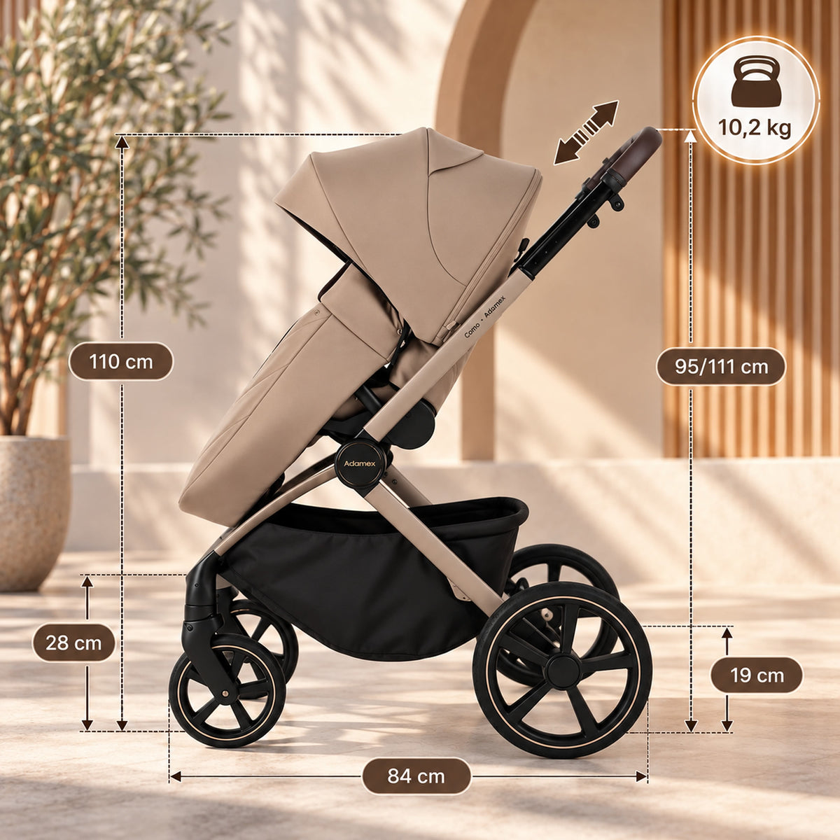 Titel: Adamex COMO 2-in-1 Kinderwagen Cappuccino – faltbare Babywanne