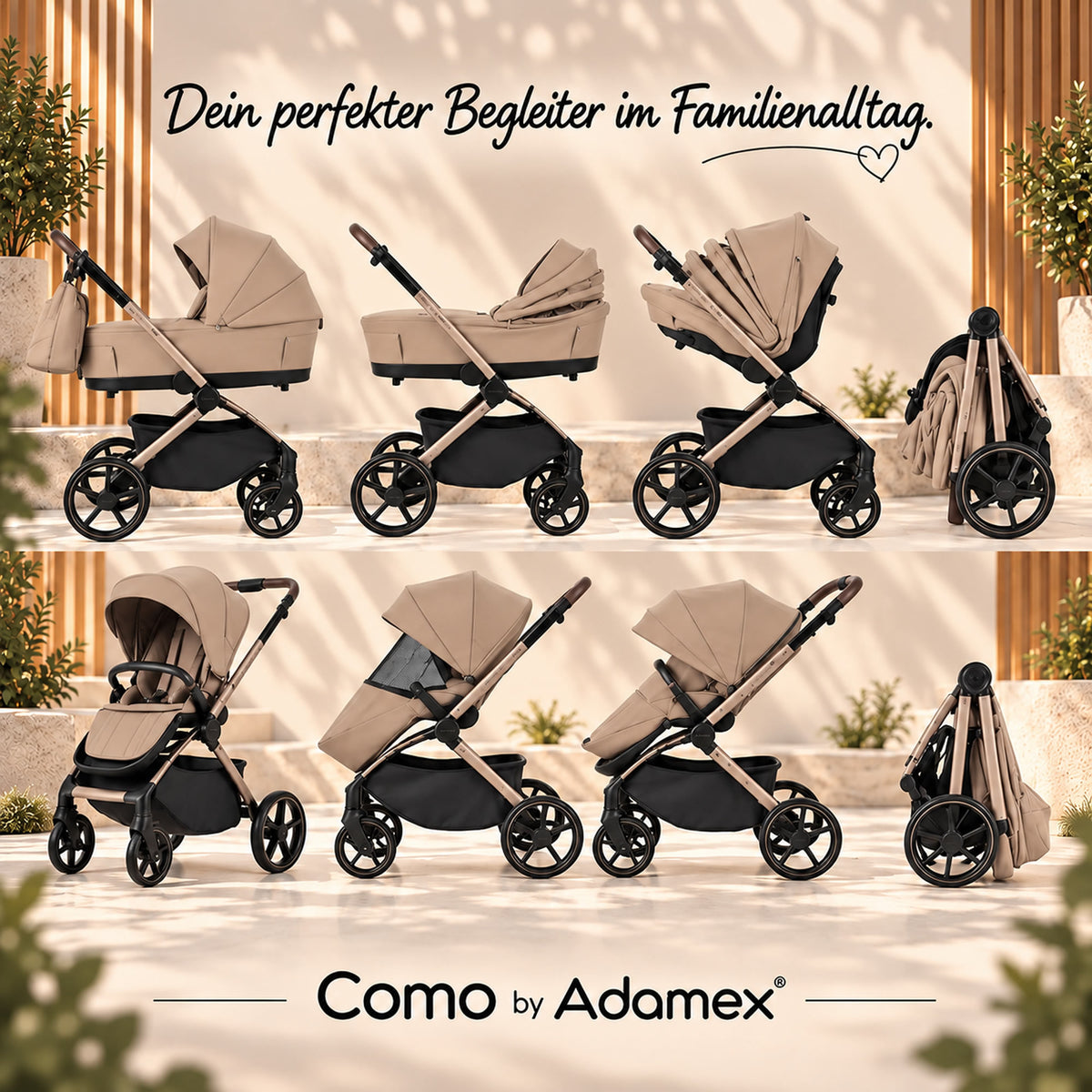 Titel: Adamex COMO 2-in-1 Kinderwagen Cappuccino – faltbare Babywanne