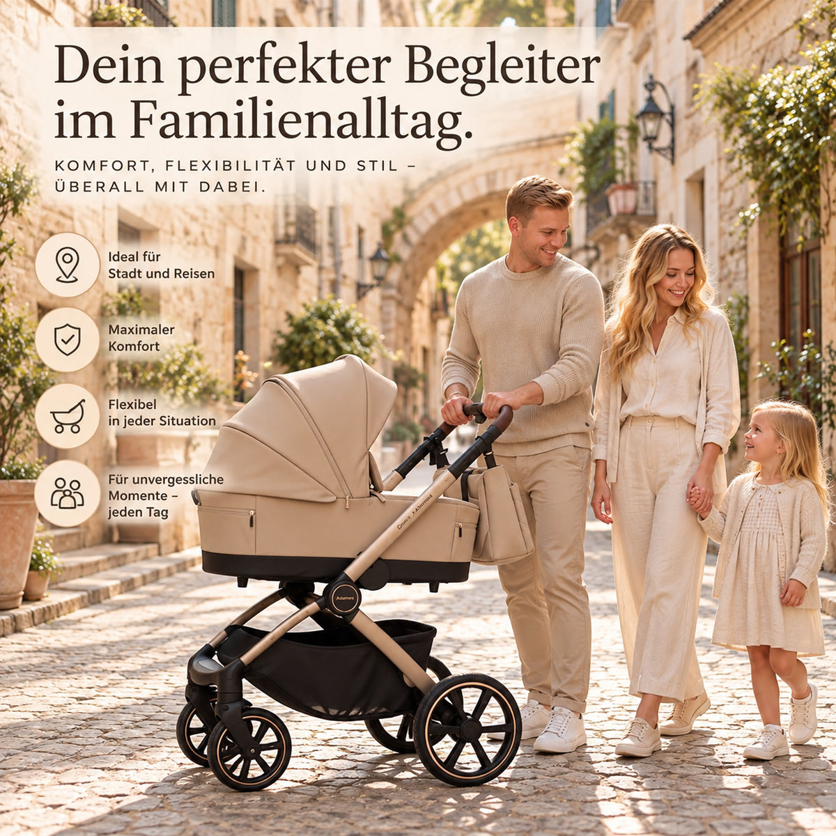 Titel: Adamex COMO 2-in-1 Kinderwagen Cappuccino – faltbare Babywanne
