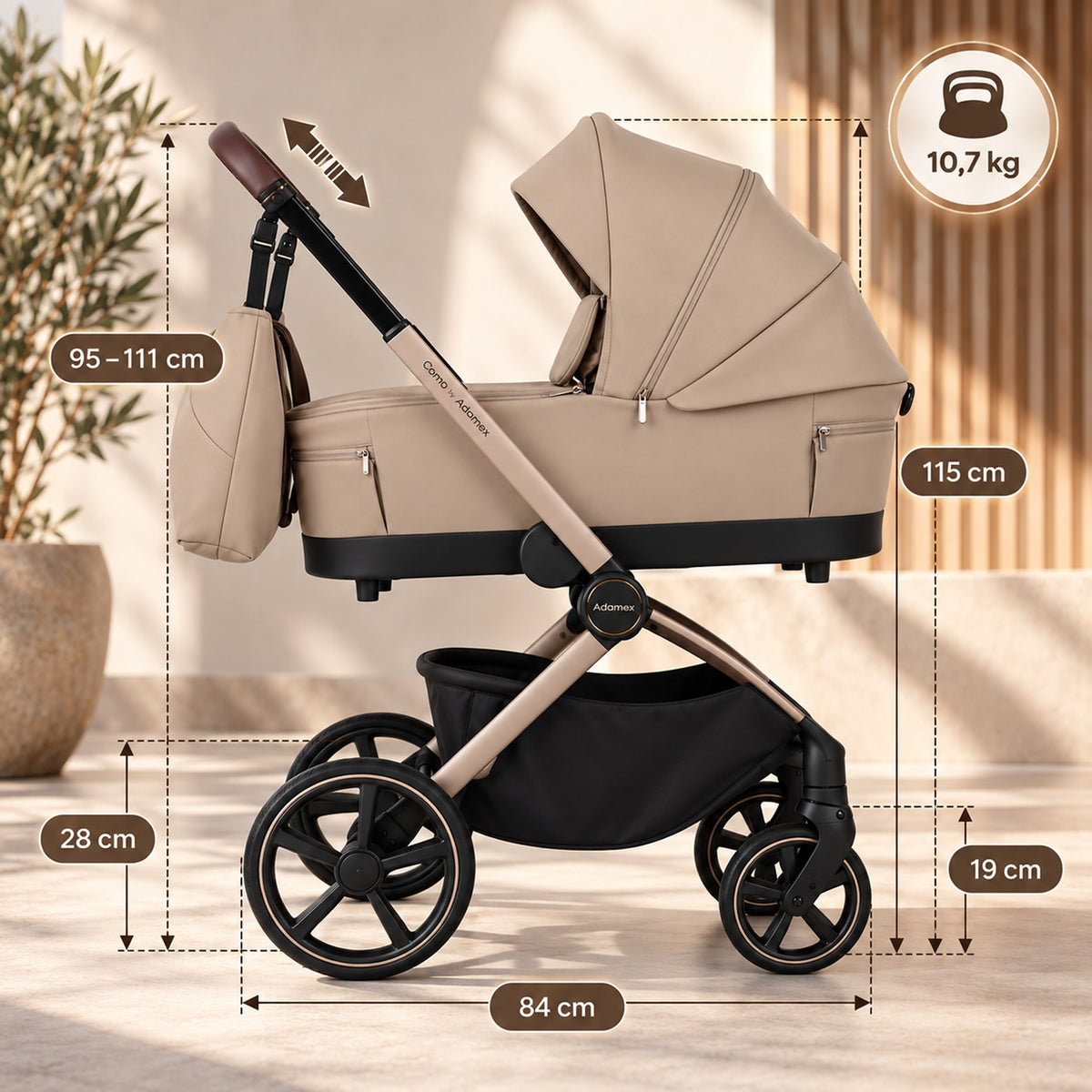 Titel: Adamex COMO 2-in-1 Kinderwagen Cappuccino – faltbare Babywanne