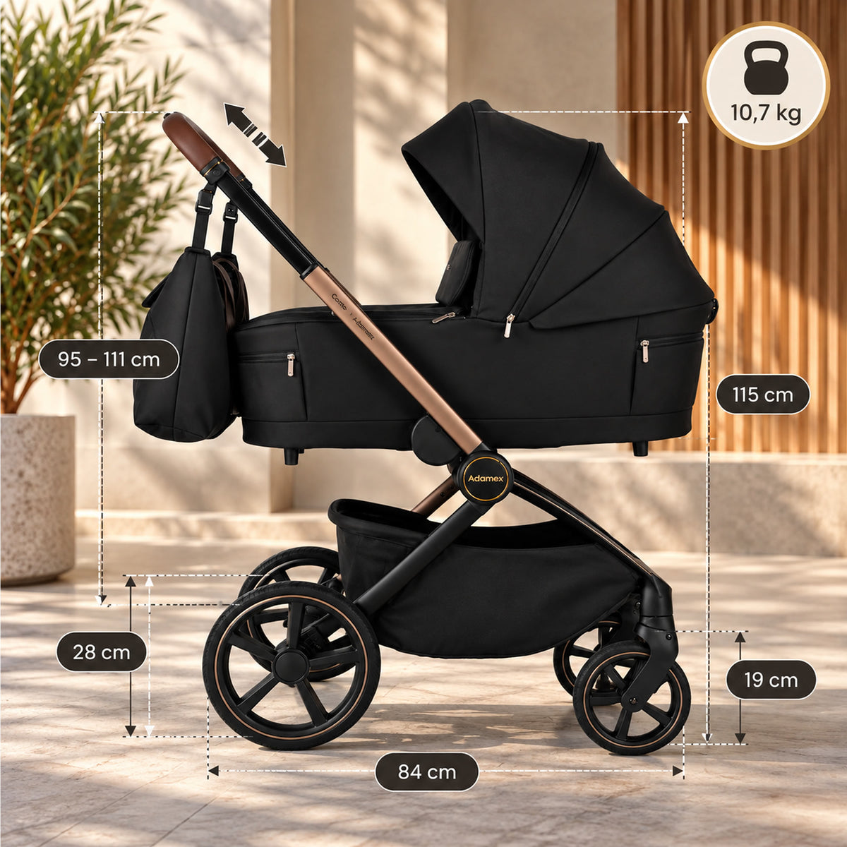 Adamex COMO 2-in-1 Kinderwagen Schwarz – faltbare Babywanne