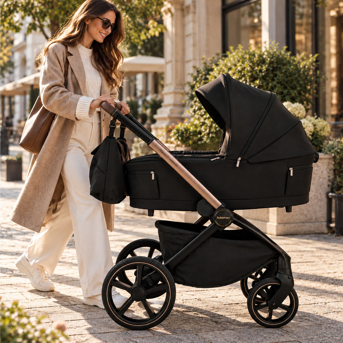 Adamex COMO 2-in-1 Kinderwagen Schwarz – faltbare Babywanne