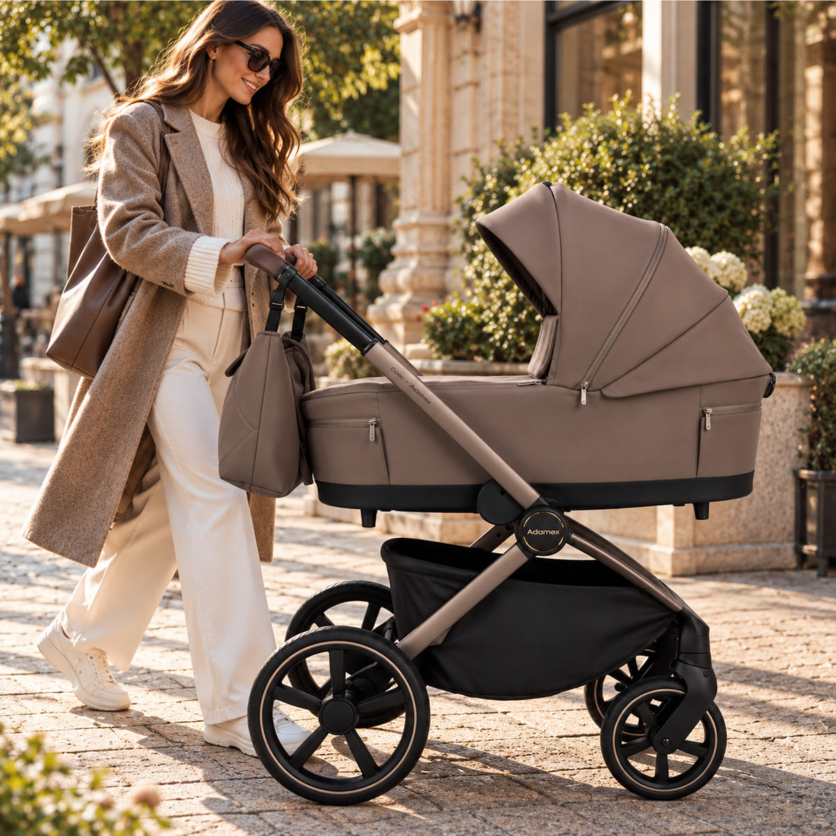 Adamex COMO 2-in-1 Kinderwagen Taupe – faltbare Babywanne