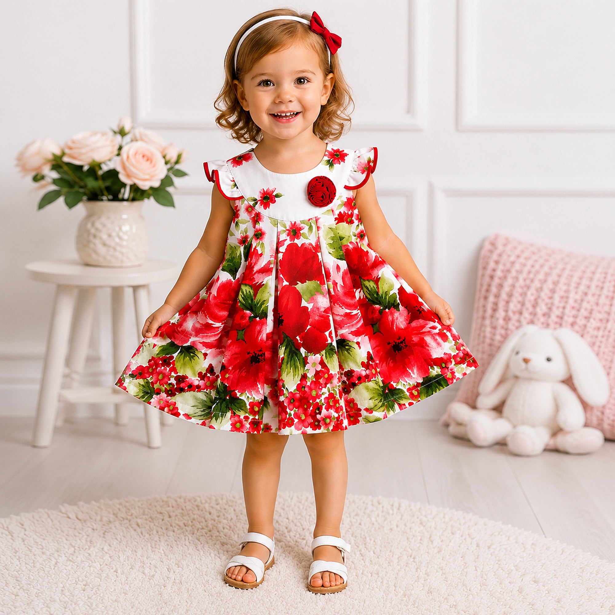 Baby Sommerkleid Mädchen Mohnblumen Weiß Rot – Baumwolle Gr. 62–68