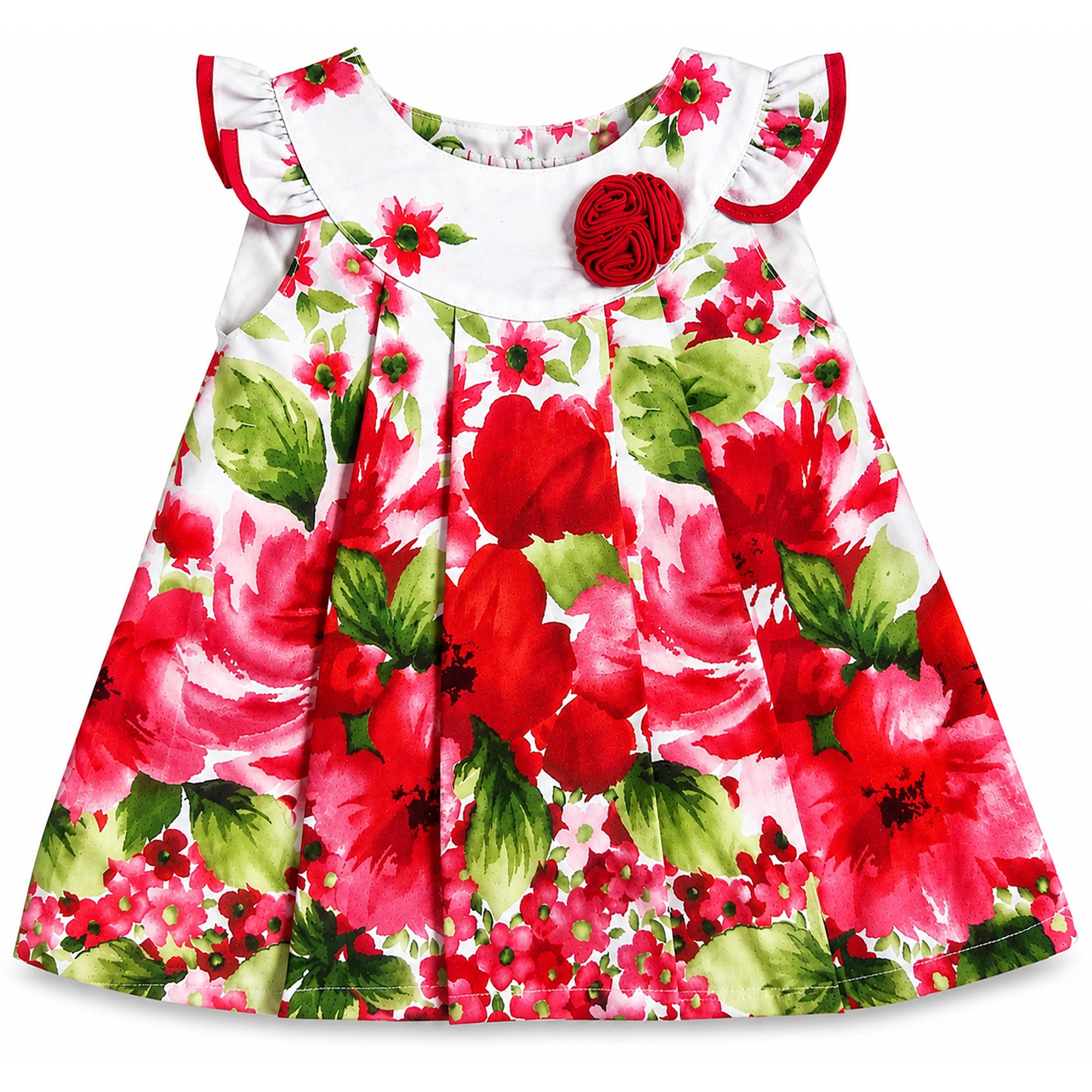 Baby Sommerkleid Mädchen Weiß Rot mit Mohnblumen aus Baumwolle Größe 62–68