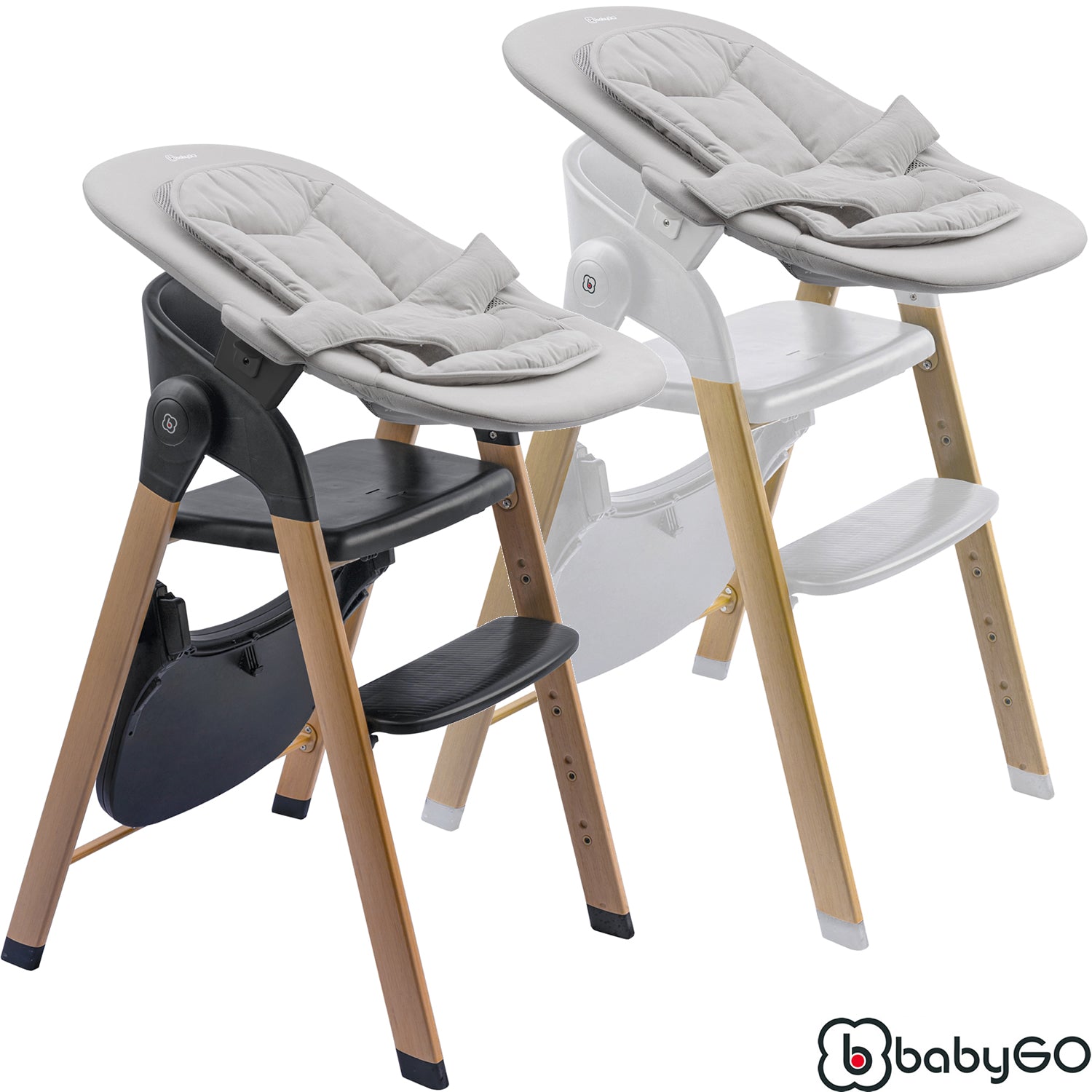 BabyGO Levels Hochstuhl 4in1 mit Babywippe – Mitwachsender Kinderhochstuhl