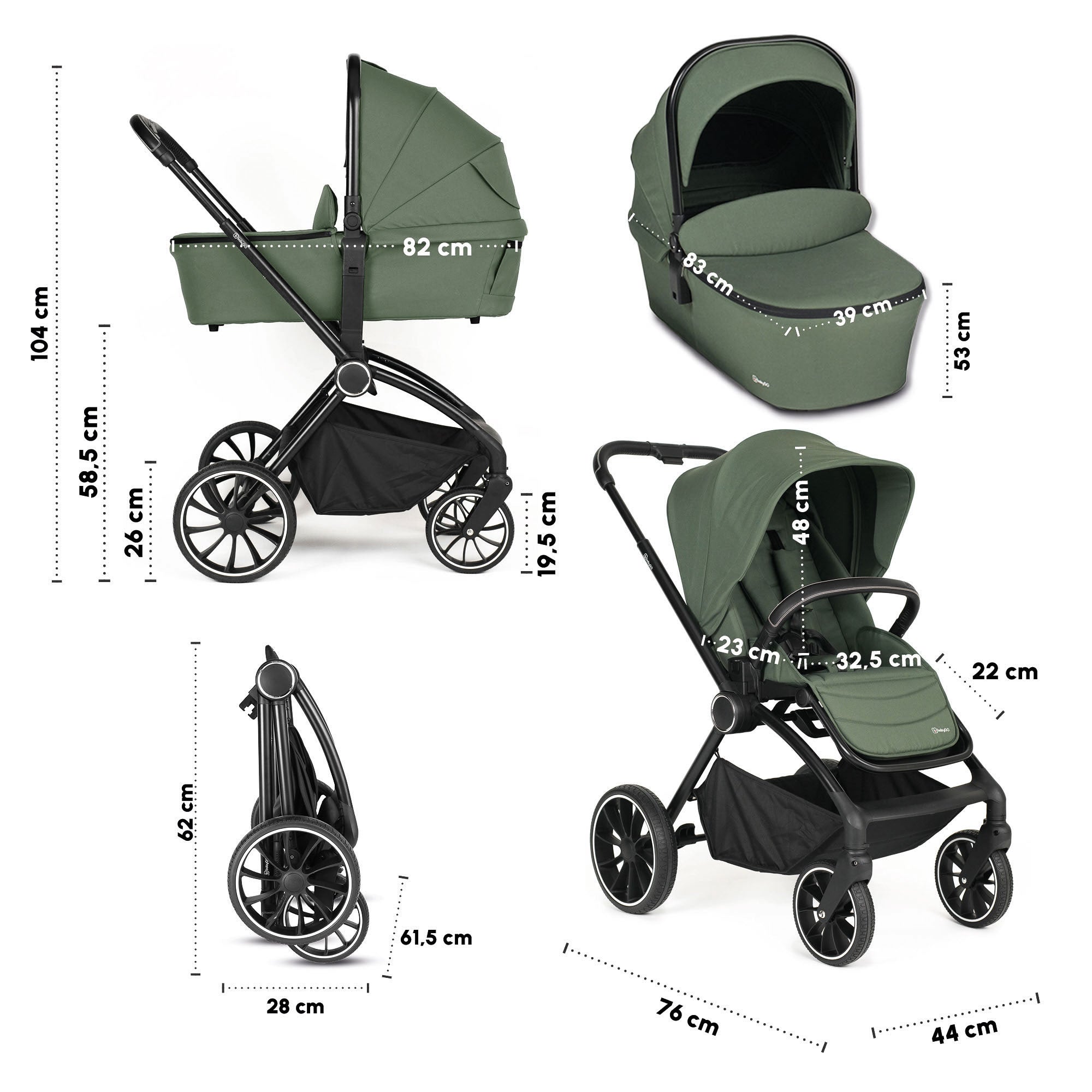 BabyGo Kinderwagen Harmony 3in1 Komplettset inkl. Babyschale