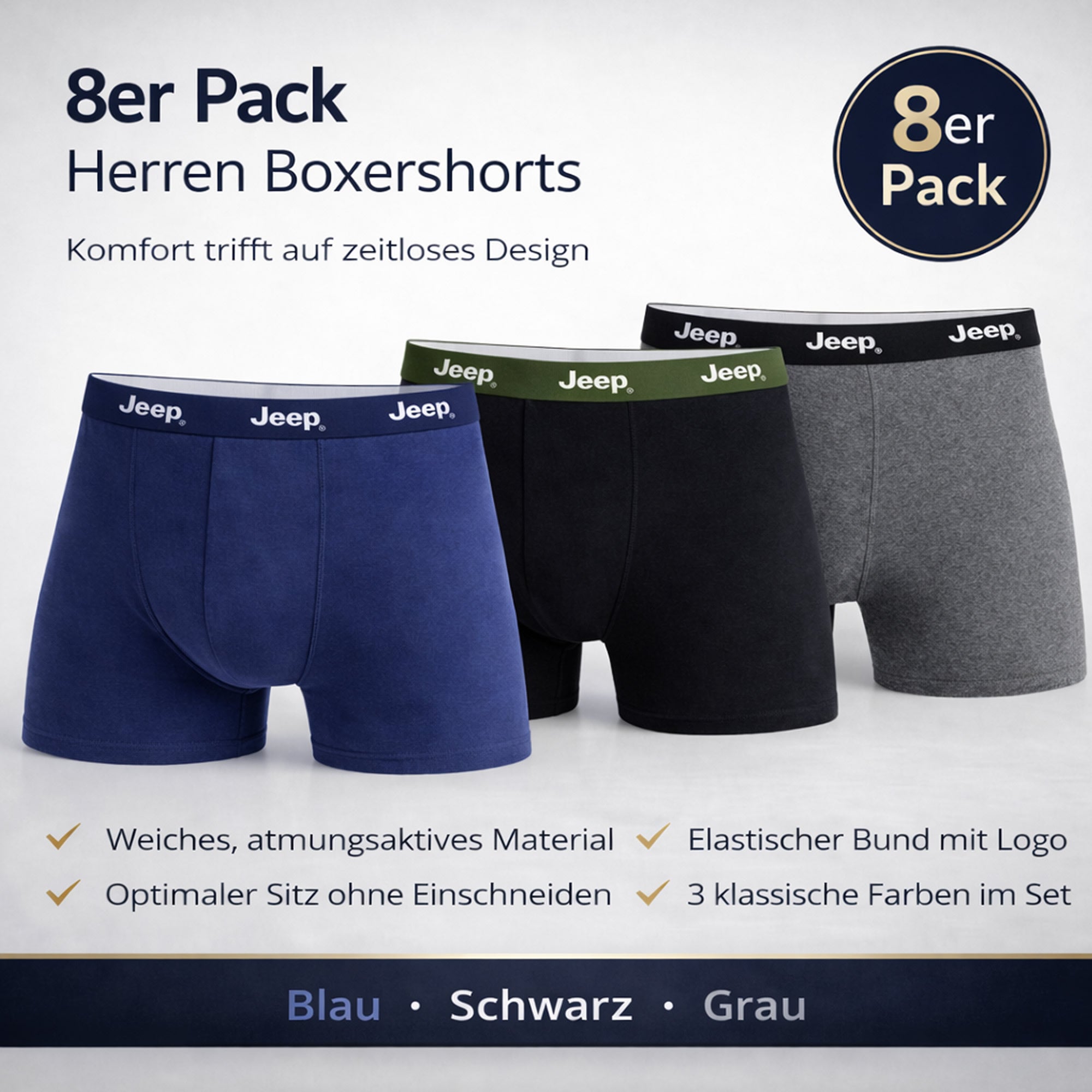 Jeep Boxershorts Herren 8er-Pack – Baumwolle Boxer Shorts S–XXL