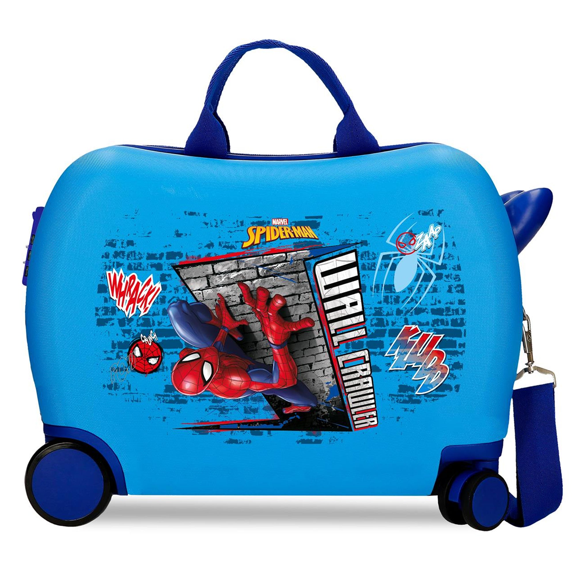 Spider-Man Sitzkoffer Kinder – Hartschalen Ziehkoffer 34 L Blau
