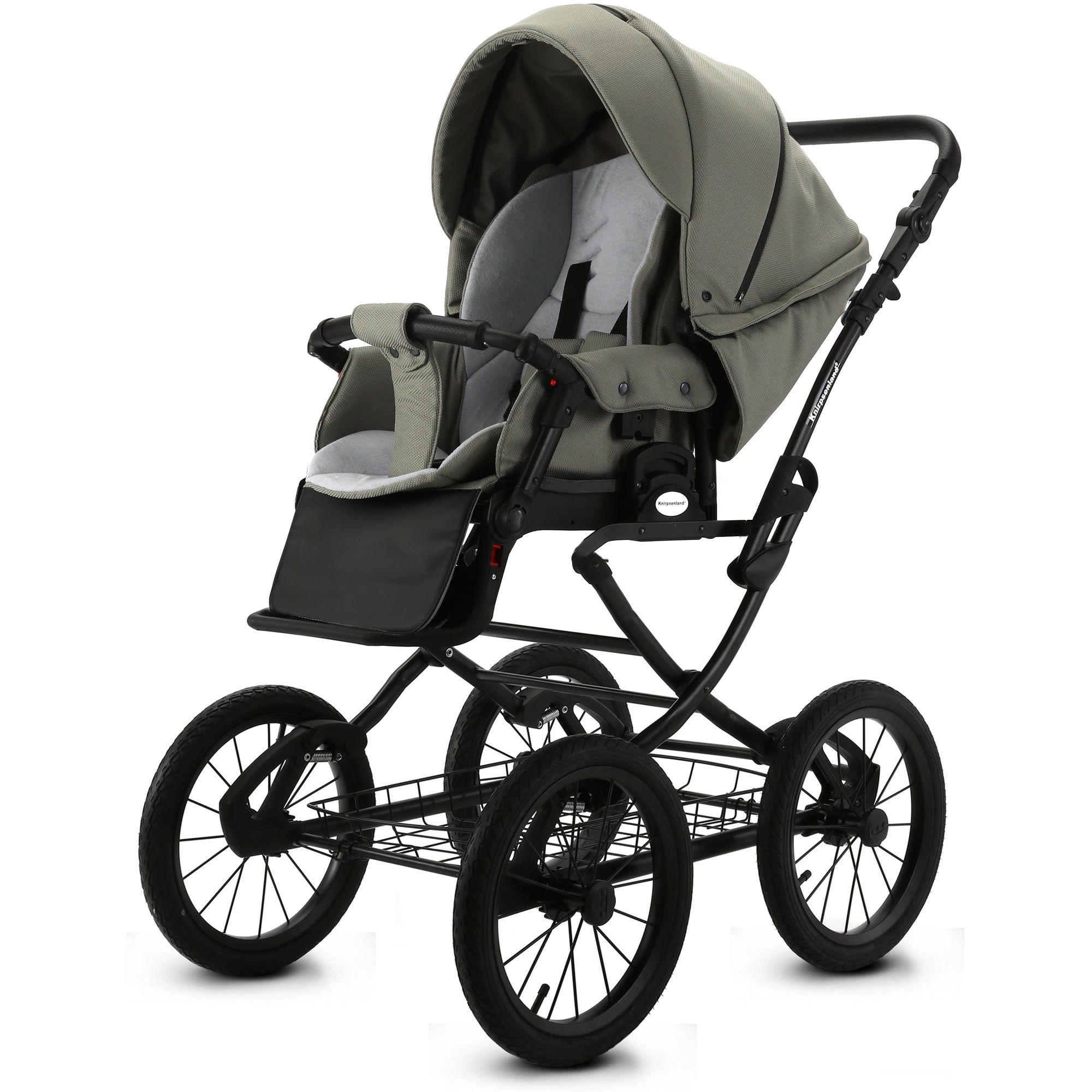 Knirpsenland Retro Style 2.0 Kinderwagen Salbeigrün – Oliv-Ton mit Babywanne & Sportsitz