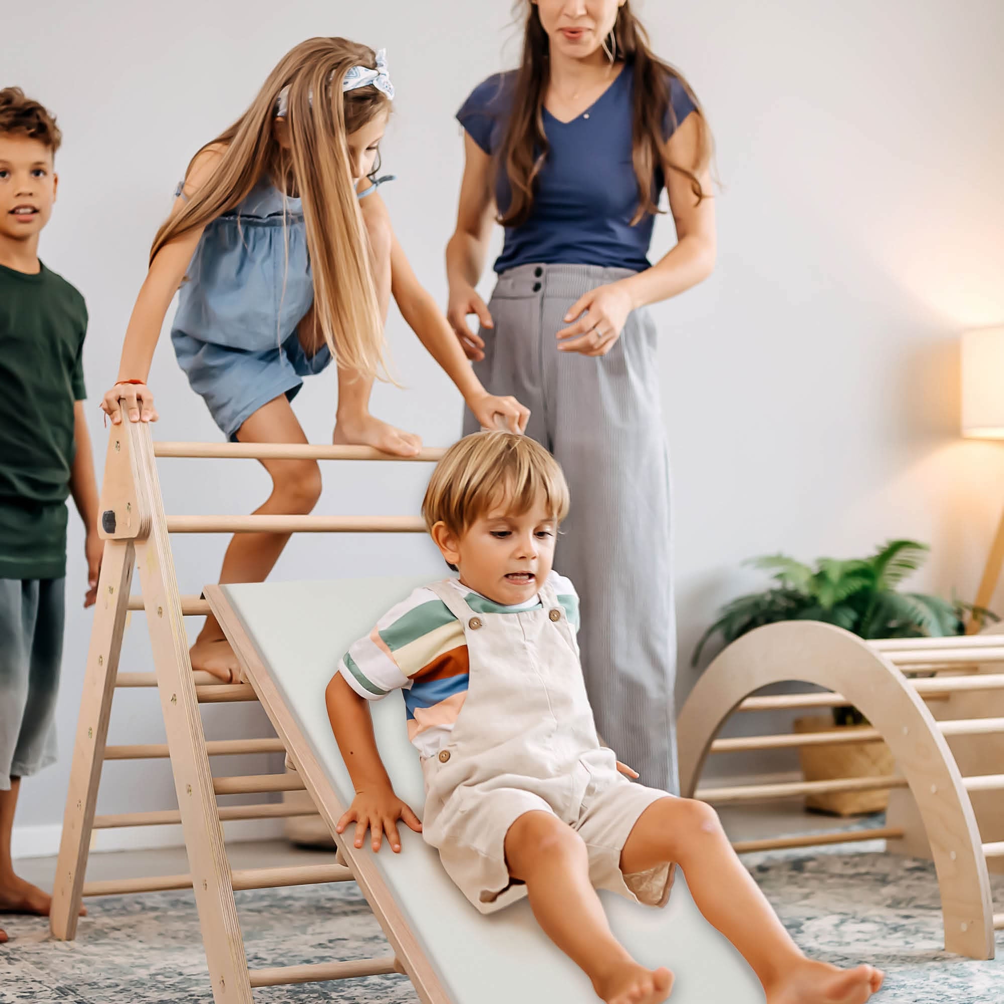 Klettergerüst Kletterdreieck Rutsche Kletterbogen Wippe 3in1 Montessori