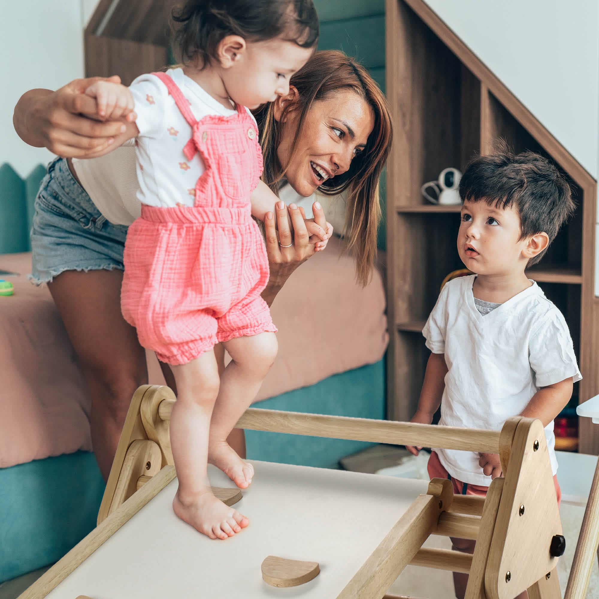 Klettergerüst Kletterdreieck Rutsche Kletterbogen Wippe 3in1 Montessori