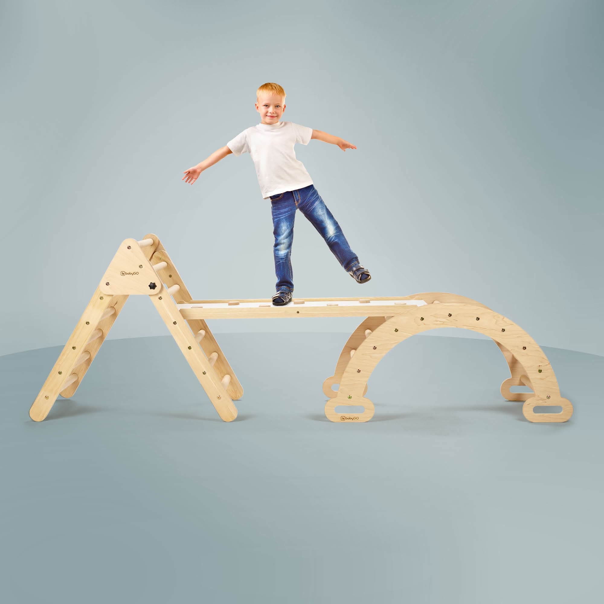 Klettergerüst Kletterdreieck Rutsche Kletterbogen Wippe 3in1 Montessori