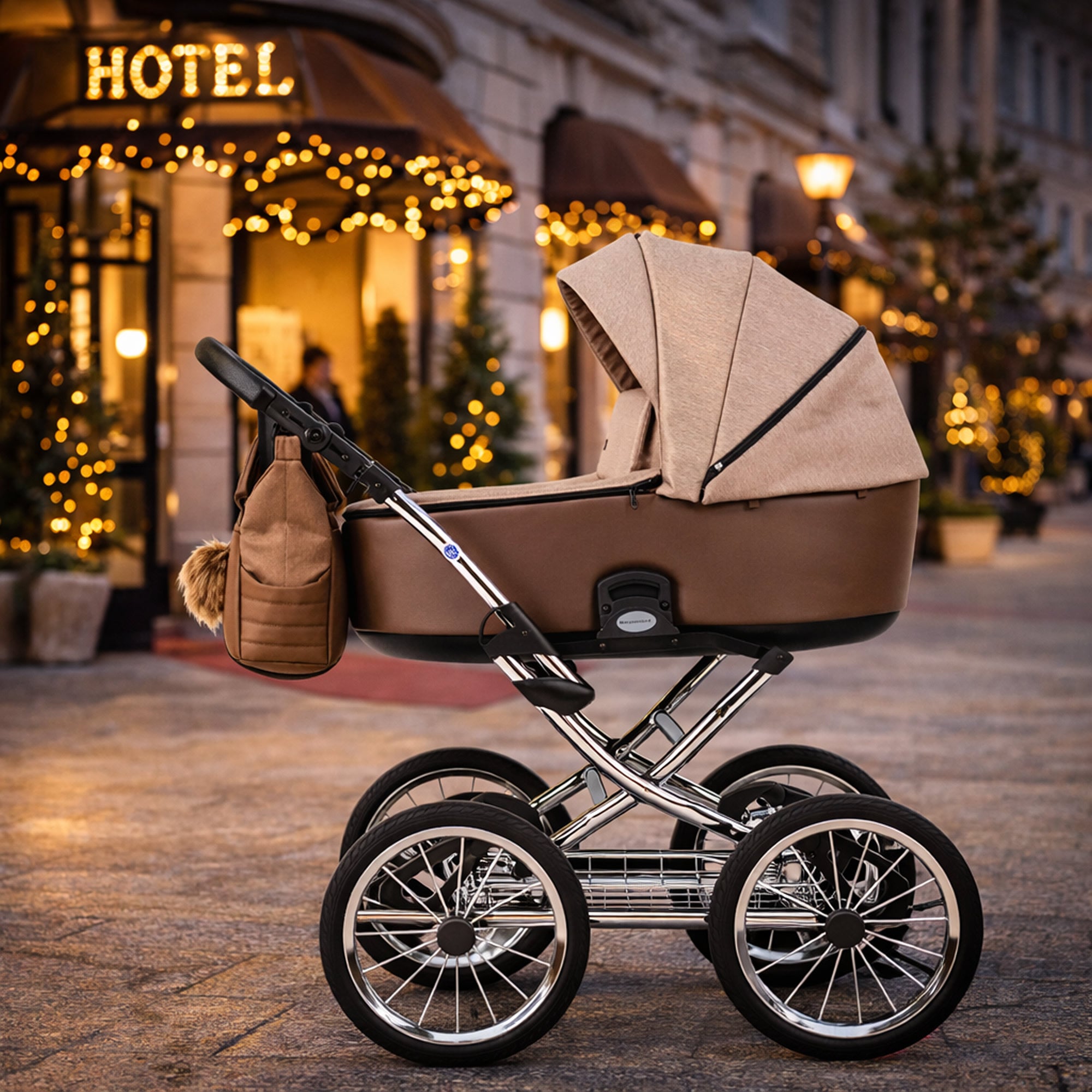 Knirpsenland Retro Style Chrome Edition Kinderwagen – Cappuccino Taupe