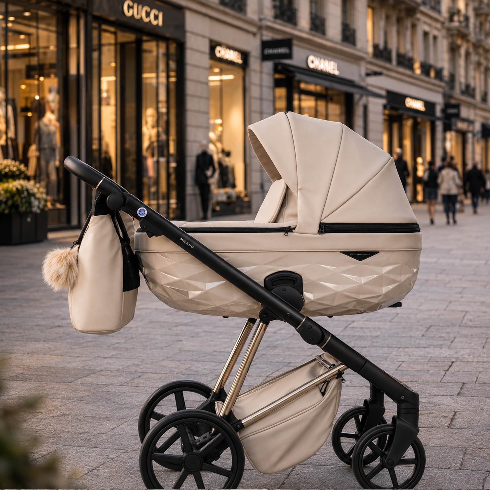 Luxus Kombi-Kinderwagen Milano Cappuccino – Limited Edition mit 3D Lack-Wanne