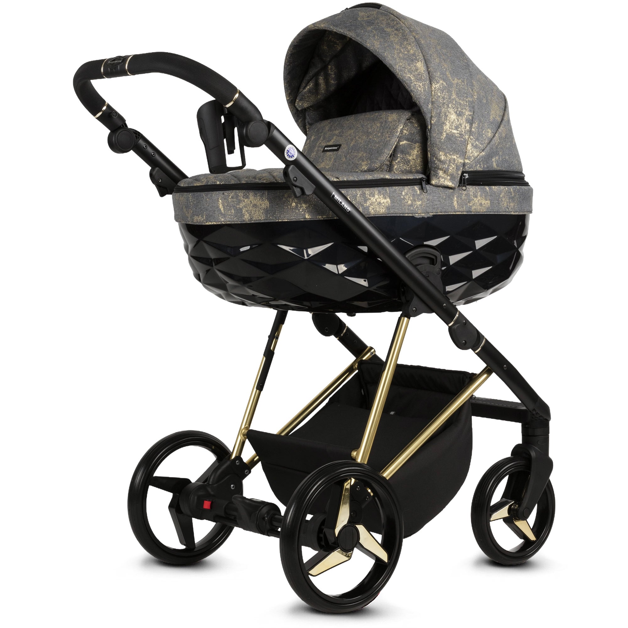 Luxus Kombi-Kinderwagen Milano Grau Gold – Limited Edition mit exklusiver Stoffstruktur