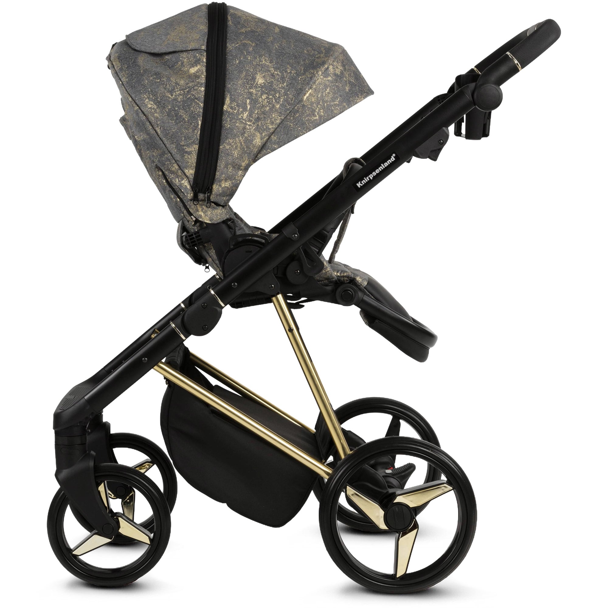 Luxus Kombi-Kinderwagen Milano Grau Gold – Limited Edition mit exklusiver Stoffstruktur