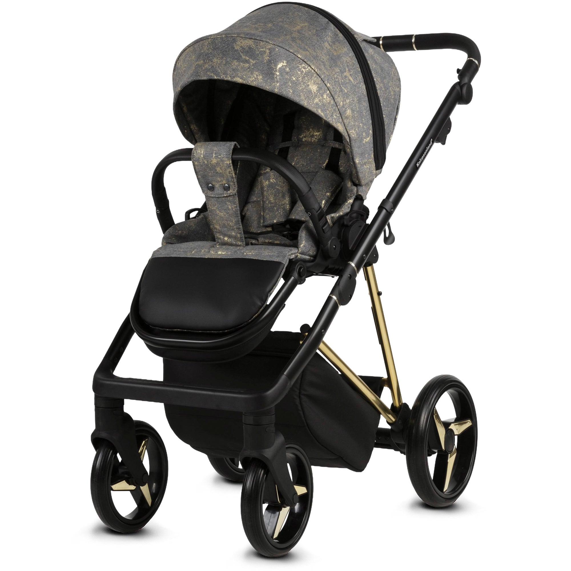 Luxus Kombi-Kinderwagen Milano Grau Gold – Limited Edition mit exklusiver Stoffstruktur
