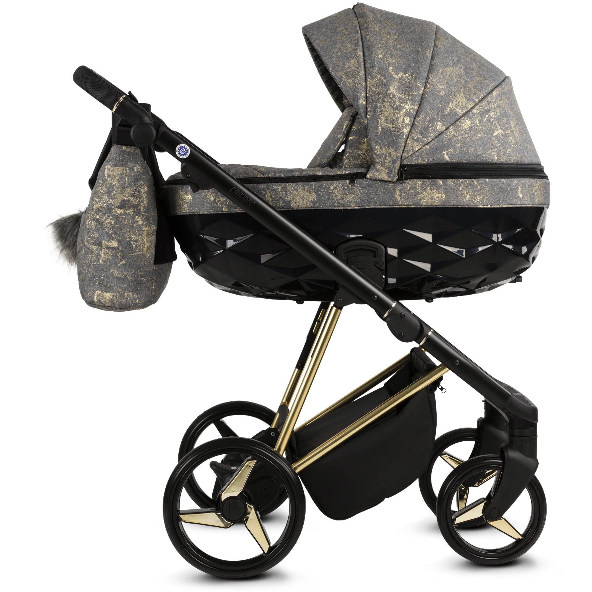 Luxus Kombi-Kinderwagen Milano Grau Gold – Limited Edition mit exklusiver Stoffstruktur