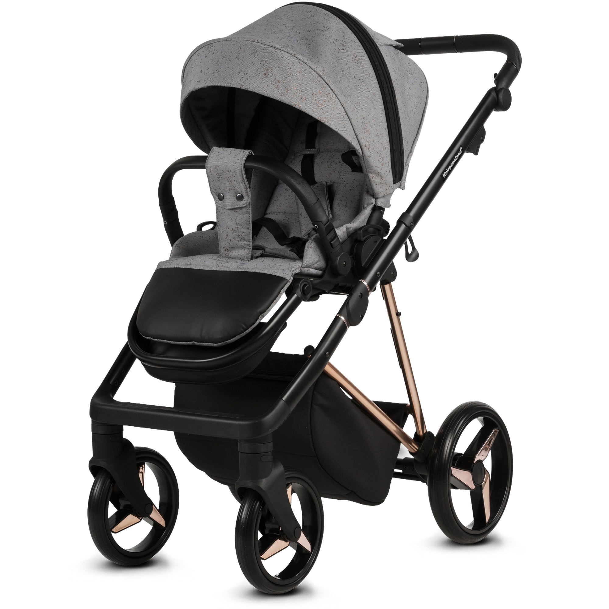 Luxus Kombi-Kinderwagen Milano Grau Roségold – Limited Edition mit Glitzerstoff & 3D Lack-Wanne