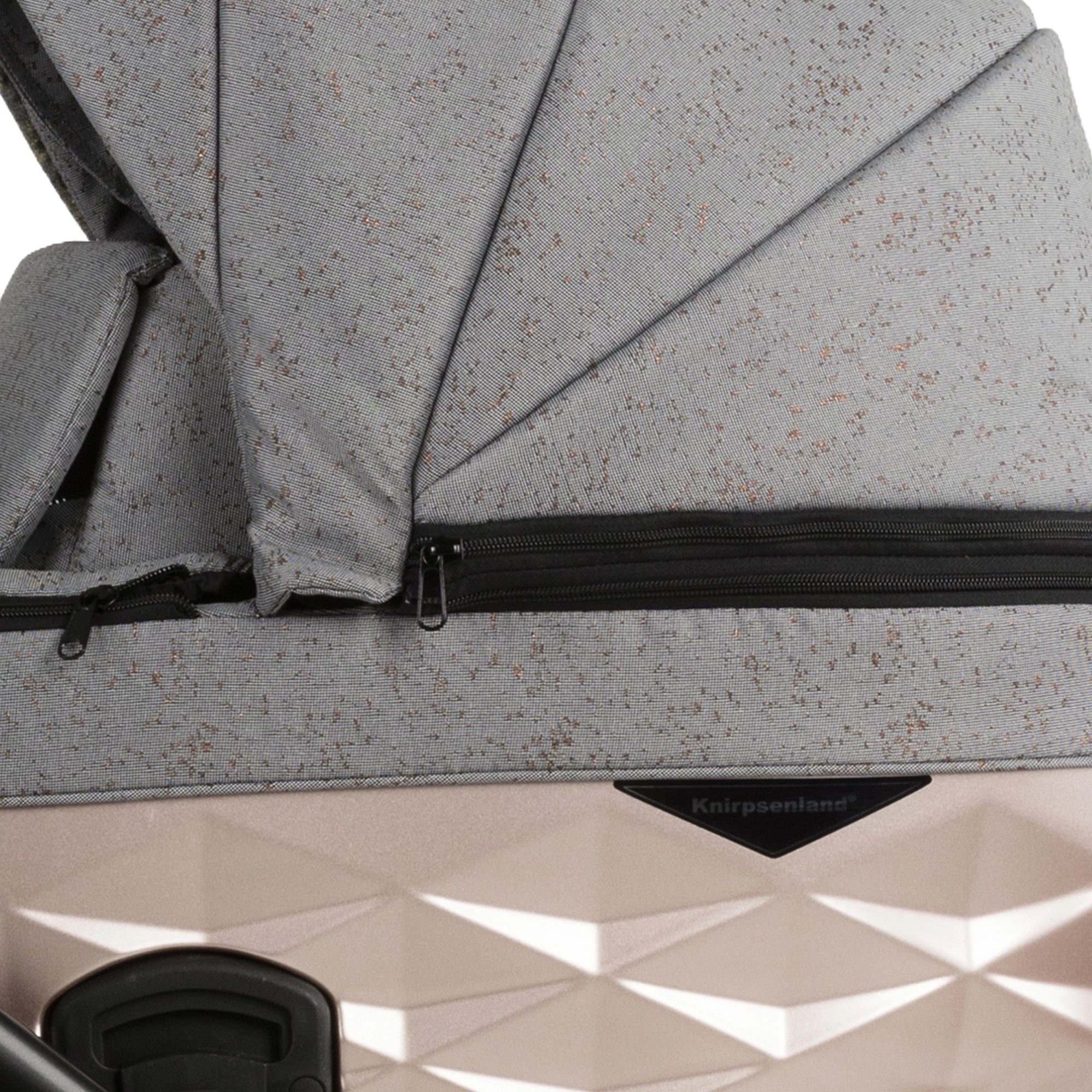 Luxus Kombi-Kinderwagen Milano Grau Roségold – Limited Edition mit Glitzerstoff & 3D Lack-Wanne