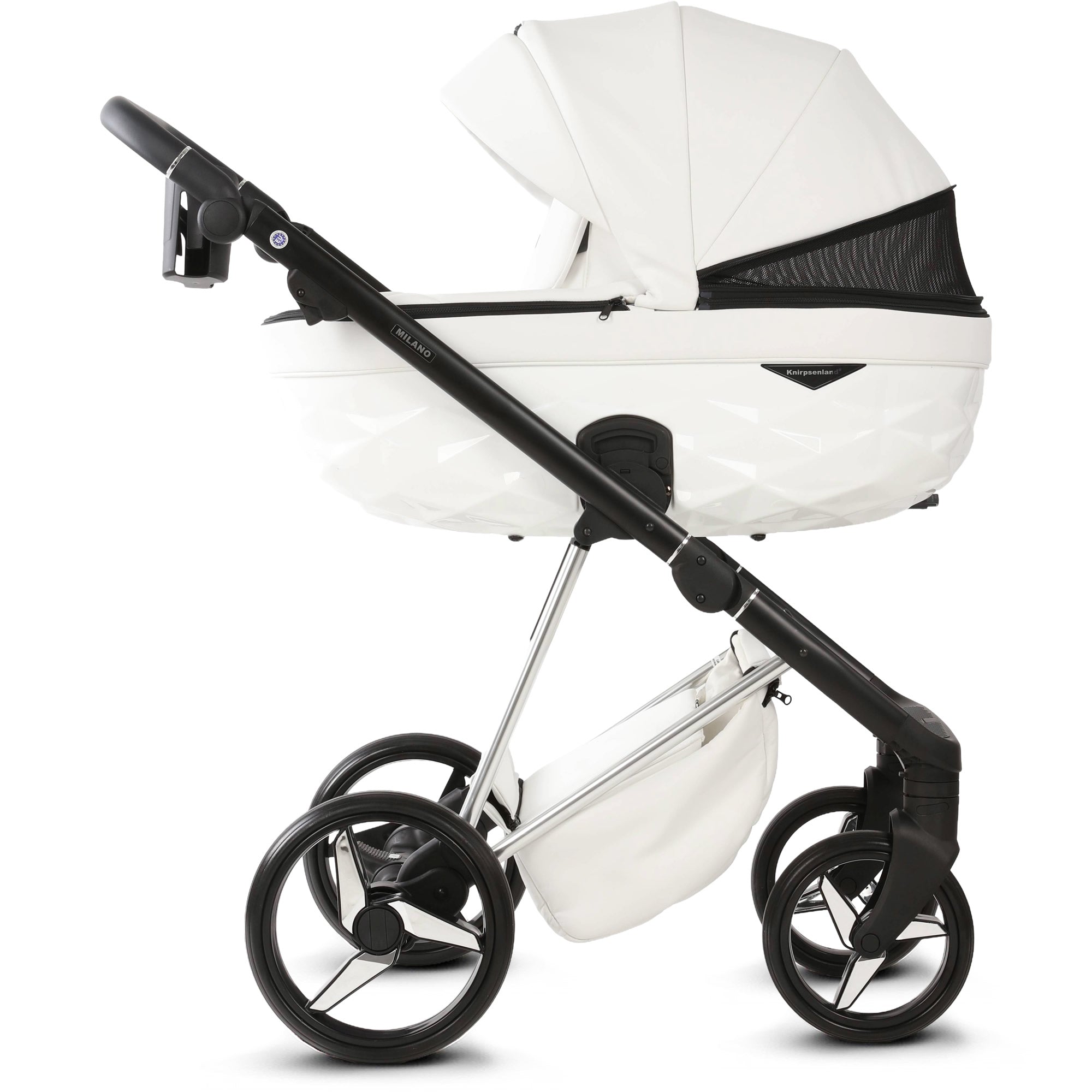 Luxus Kombi-Kinderwagen Milano Weiß – Limited Edition mit 3D Lack-Wanne