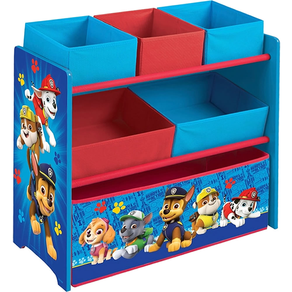 PAW Patrol Kinderregal mit 6 Stoffboxen – Spielzeugregal aus Holz