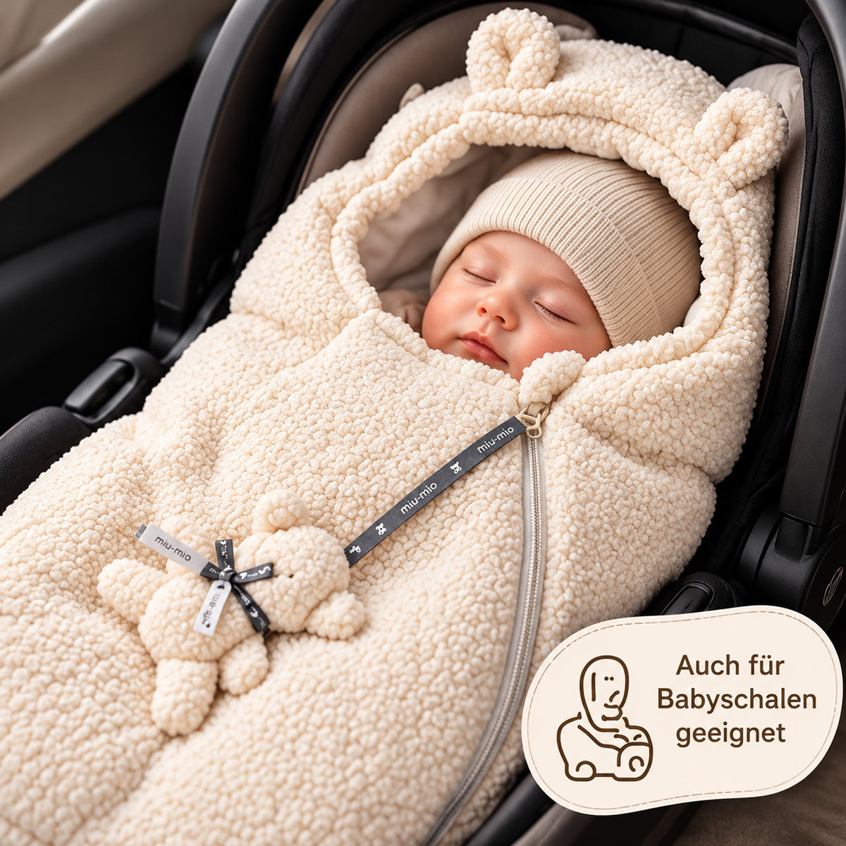 Knirpsenland MIU-MIO Teddy Baby Fußsack Beige – für Babyschale & Kinderwagen