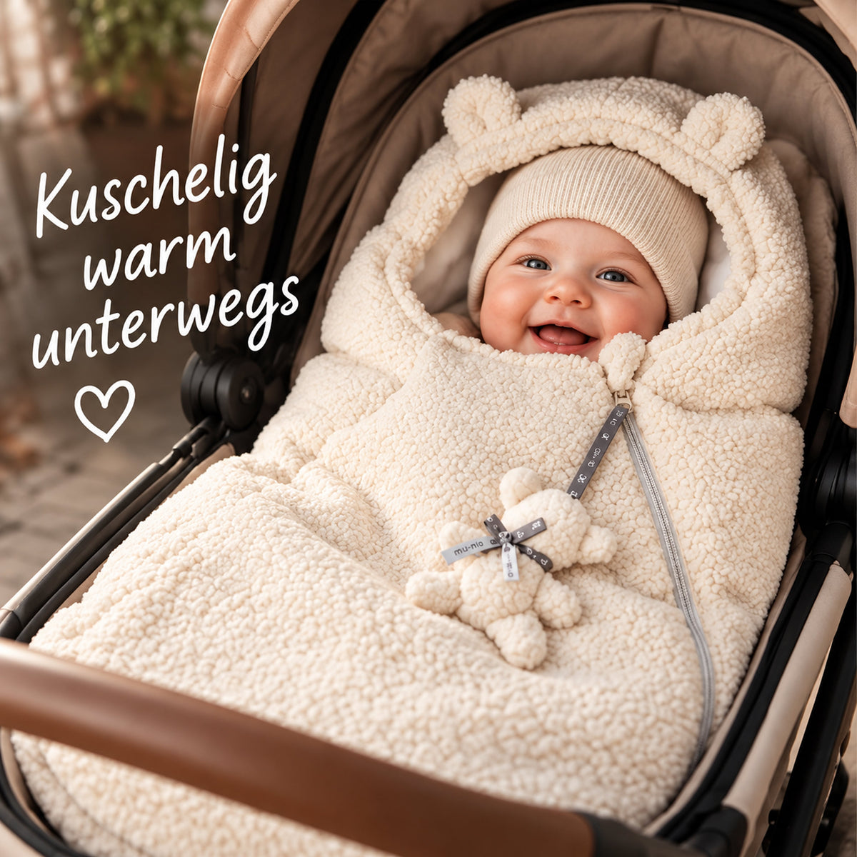 Knirpsenland MIU-MIO Teddy Baby Fußsack Beige – für Babyschale & Kinderwagen