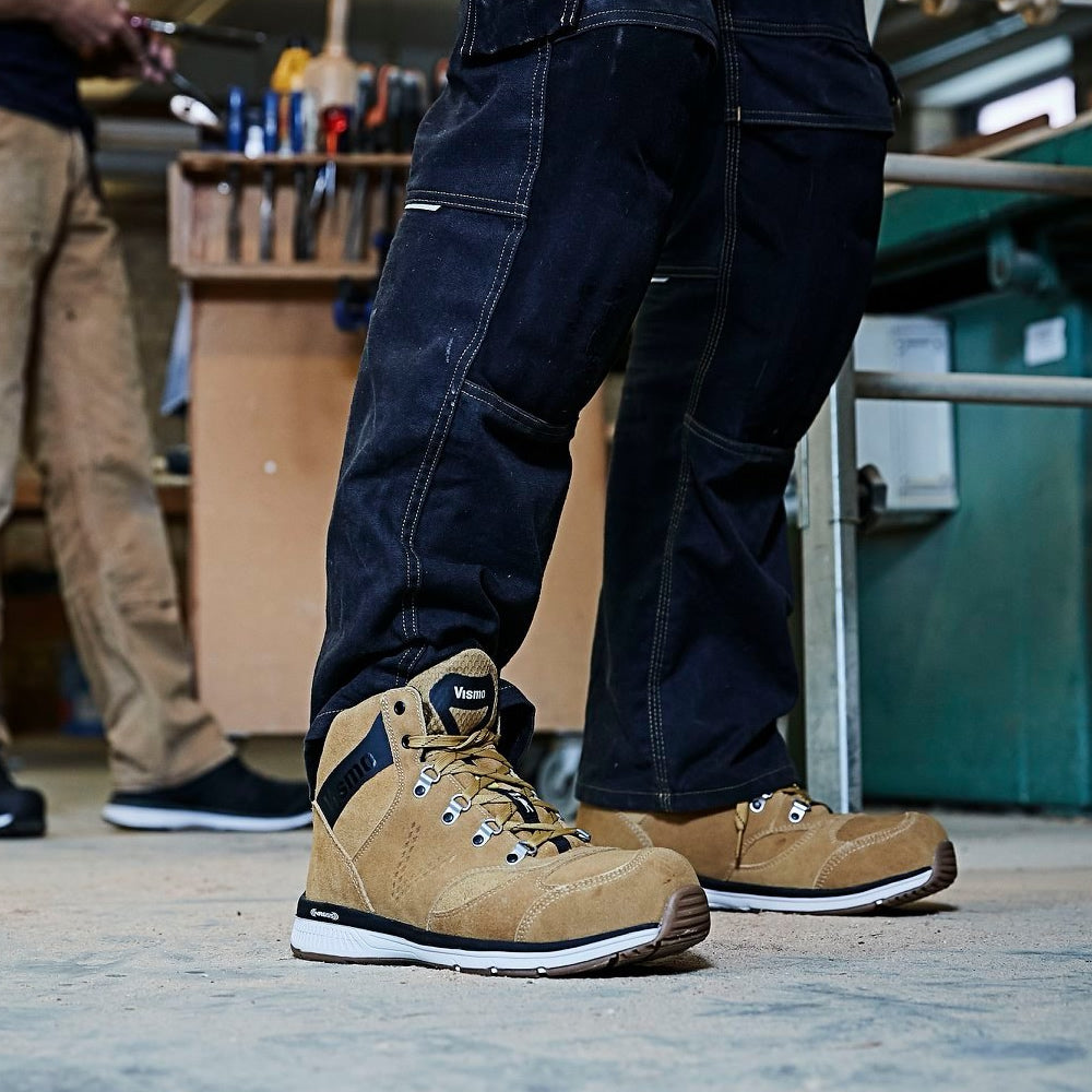 Vismo S3 Sicherheitsschuhe – Leder Beige, SRC rutschfest & ESD, Stahlkappe