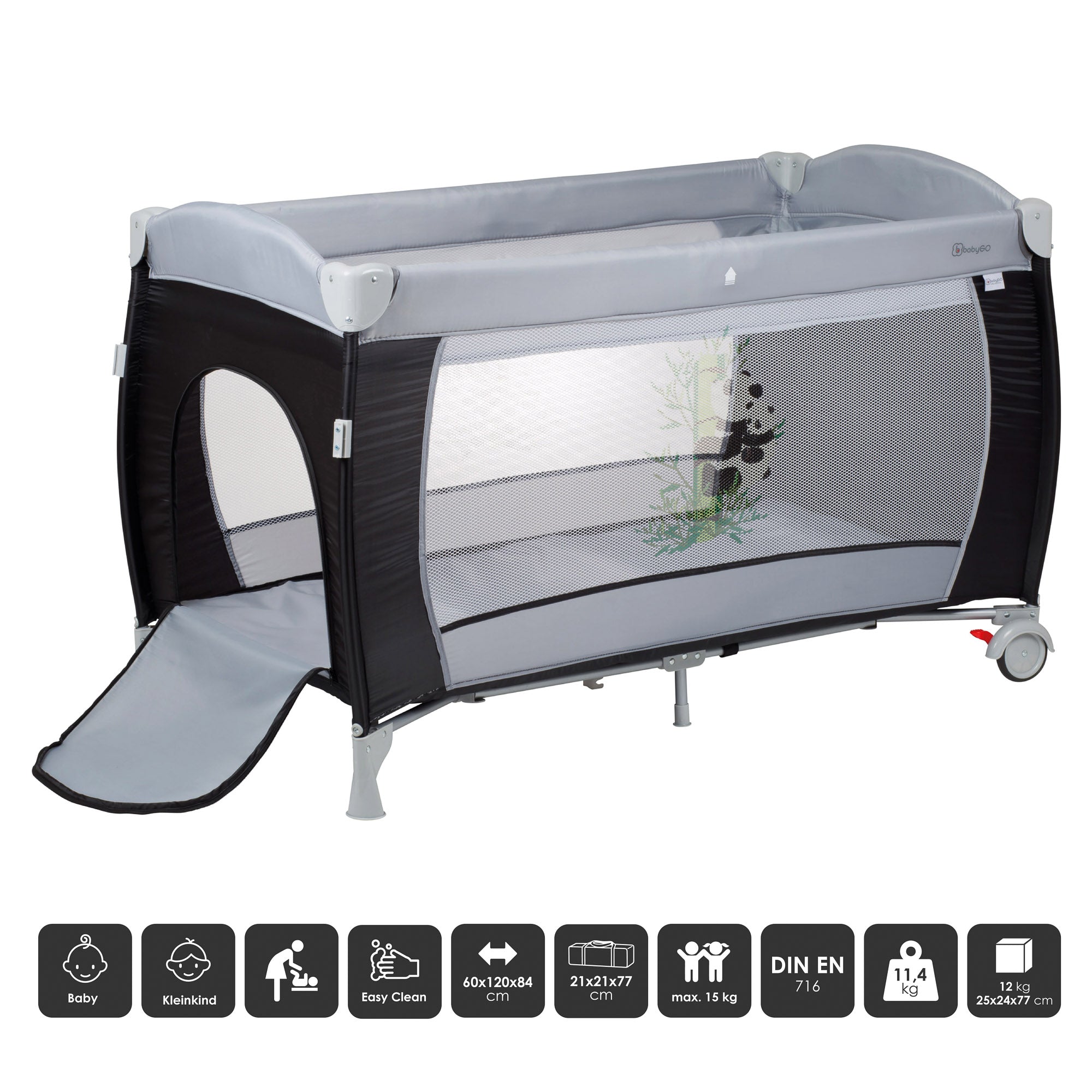 babyGO Reisebett Sleeper Deluxe 3in1 – Baby Reisebett mit Wickelauflage, Mobile & Zubehör