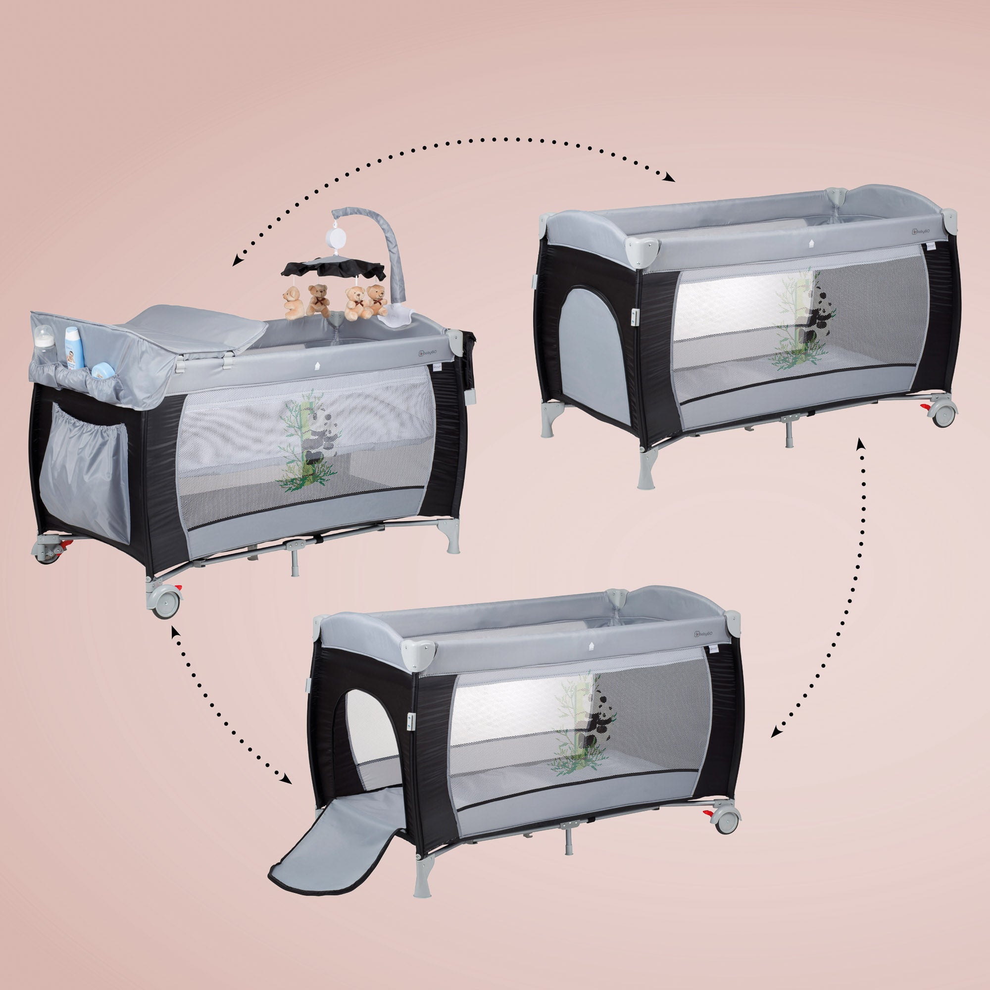 babyGO Reisebett Sleeper Deluxe 3in1 – Baby Reisebett mit Wickelauflage, Mobile & Zubehör