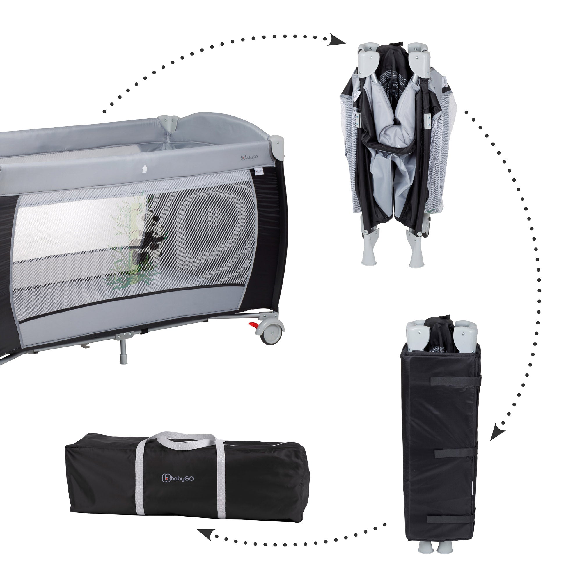 babyGO Reisebett Sleeper Deluxe 3in1 – Baby Reisebett mit Wickelauflage, Mobile & Zubehör
