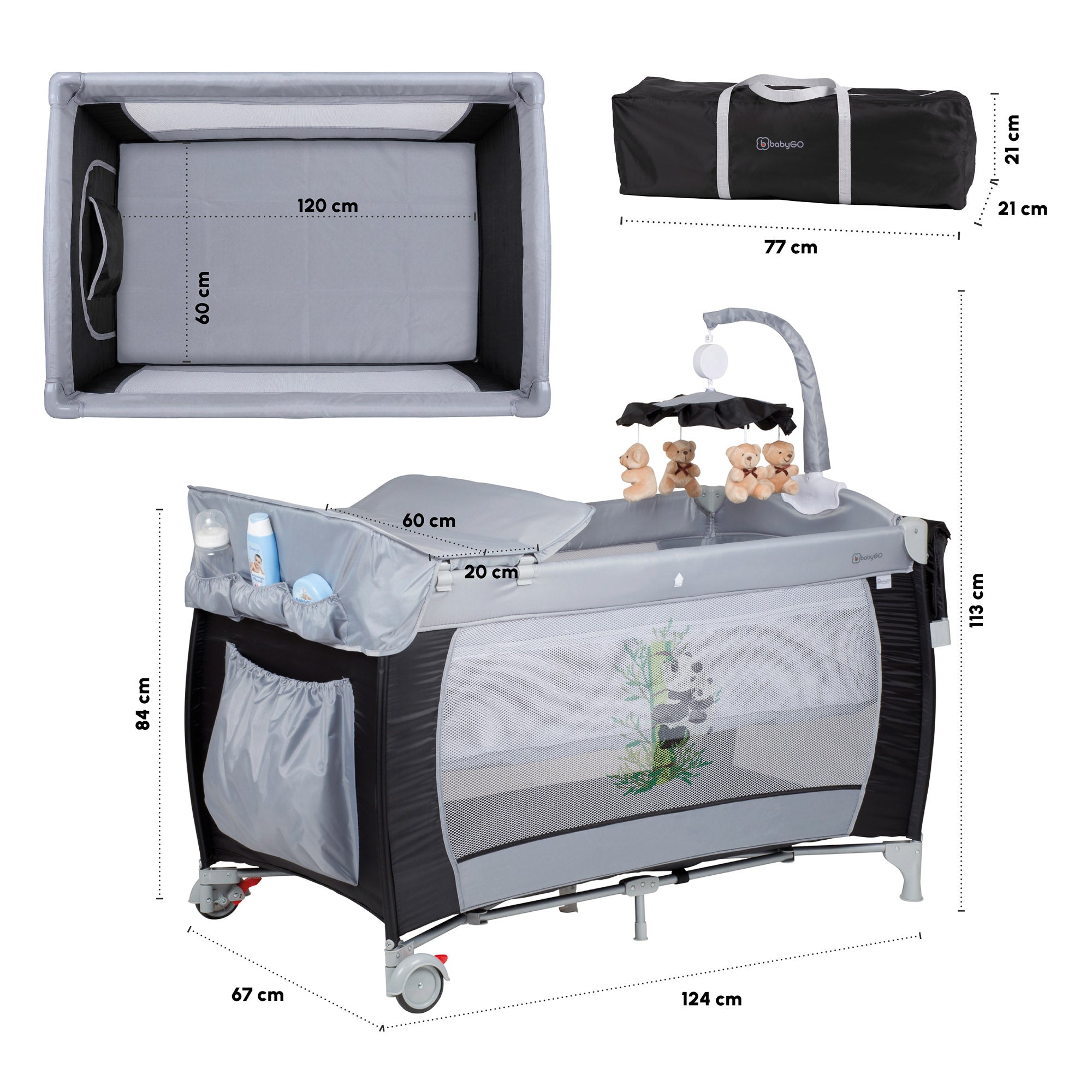 babyGO Reisebett Sleeper Deluxe 3in1 – Baby Reisebett mit Wickelauflage, Mobile & Zubehör