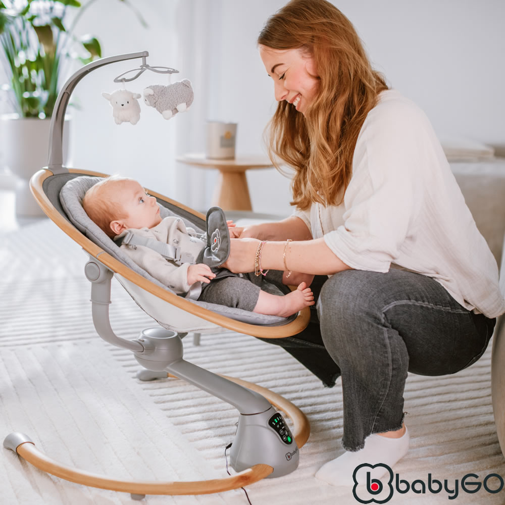 BabyGo Babywippe Homey Elektrische Wippe mit Musik Holz