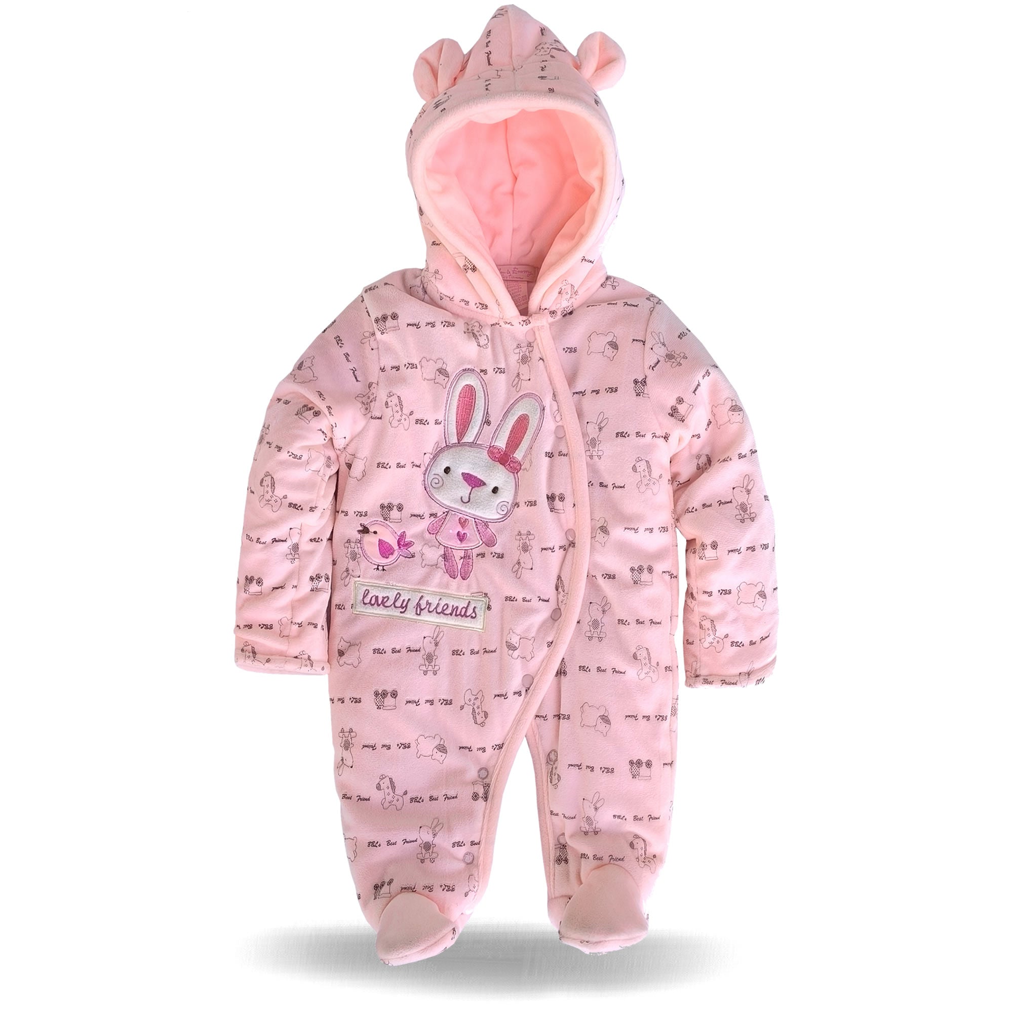 Schneeanzug Winter Overall Fleece Kapuze Baby Mädchen Rosa Hase