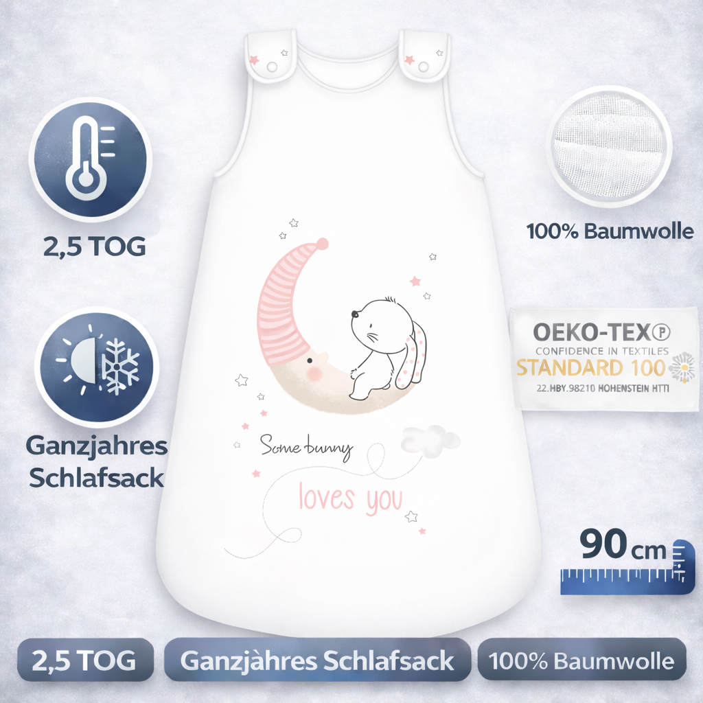 babybest® Babyschlafsack Little Bunny – Ganzjahres Schlafsack 2,5 TOG – 90 cm