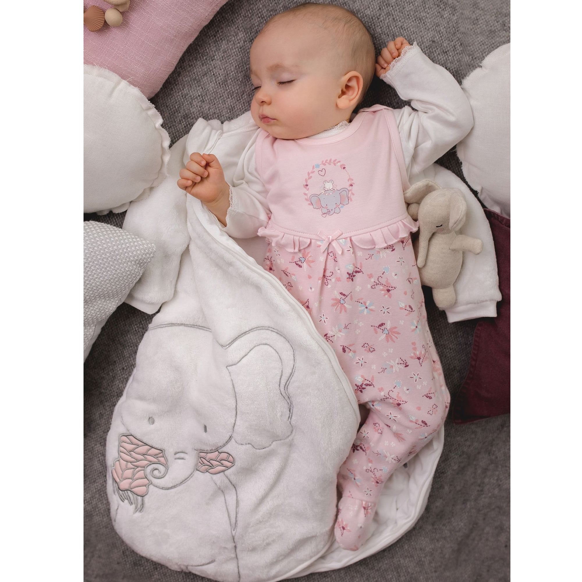 action schlafsack baby Jacky Baby Schlafsack Winter abnehmbare Ärmel Elefant Weiß Offwhite