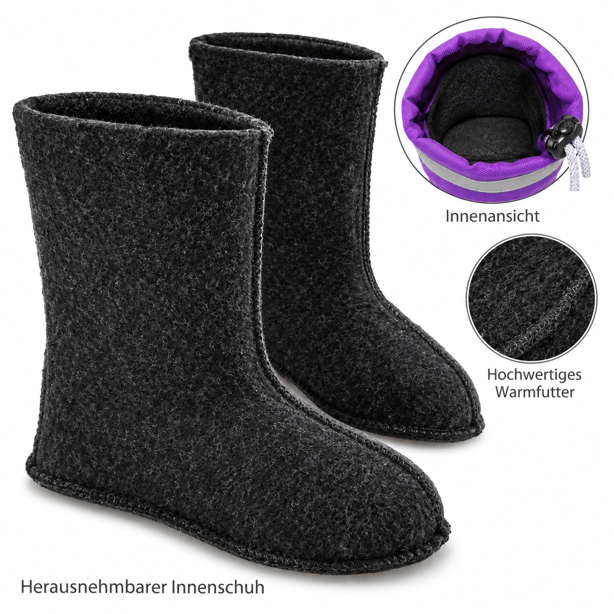 KOLMAX Kinder Gummistiefel Lila – gefüttert mit Stulpe & Reflexstreifen