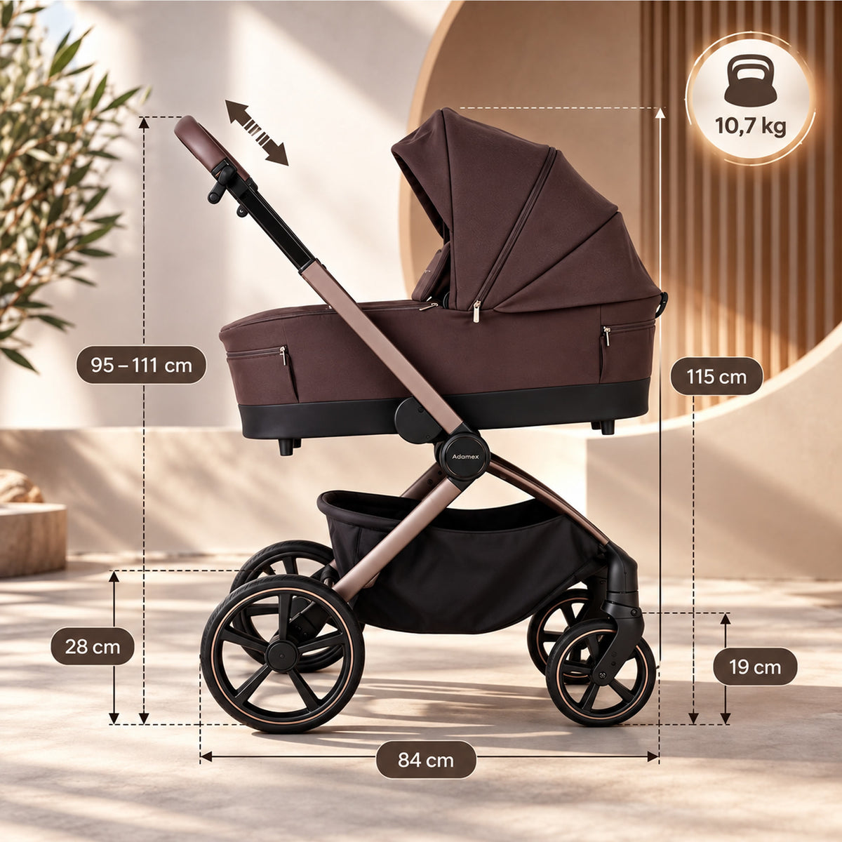Titel: Adamex COMO 2-in-1 Kinderwagen Cappuccino – faltbare Babywanne
