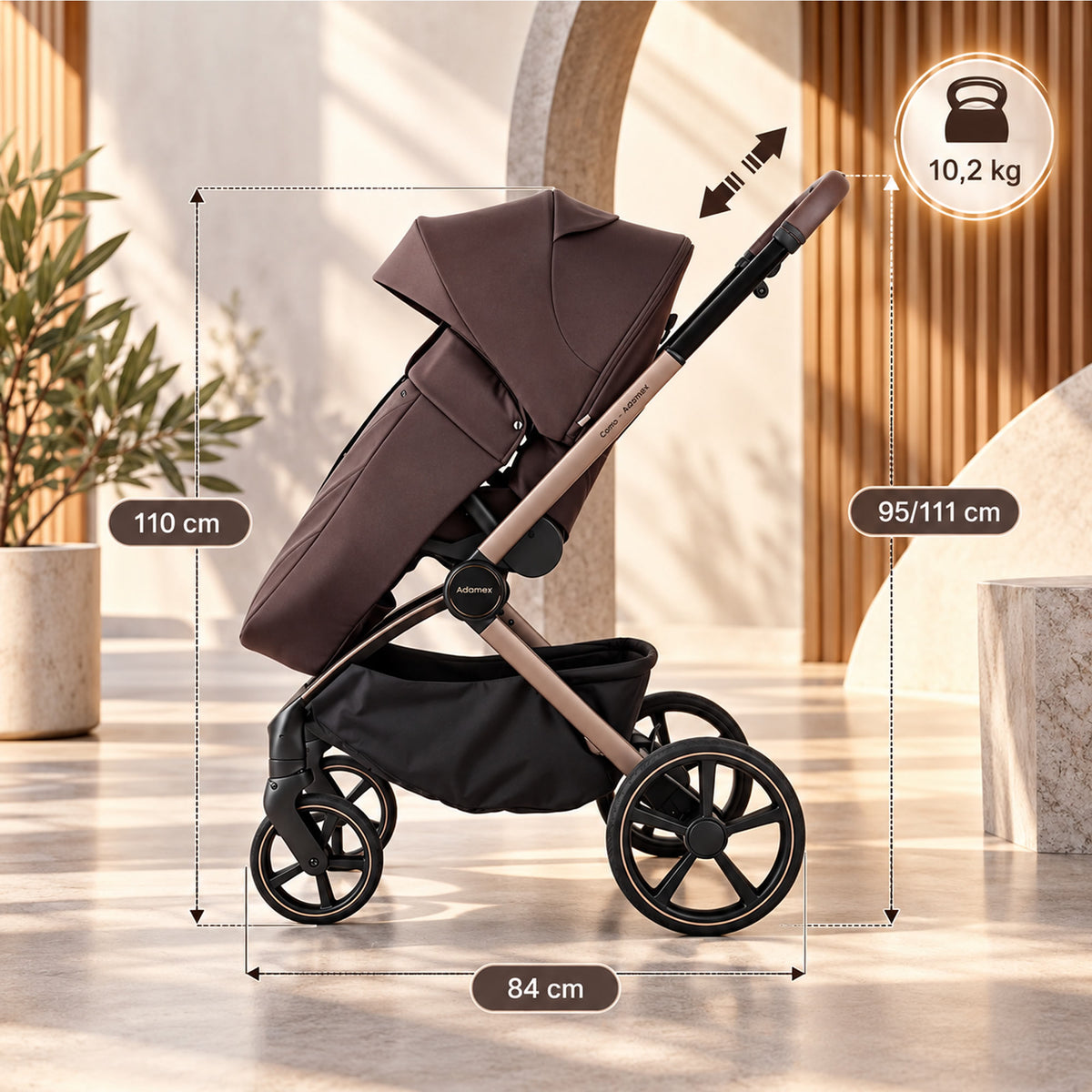 Titel: Adamex COMO 2-in-1 Kinderwagen Cappuccino – faltbare Babywanne