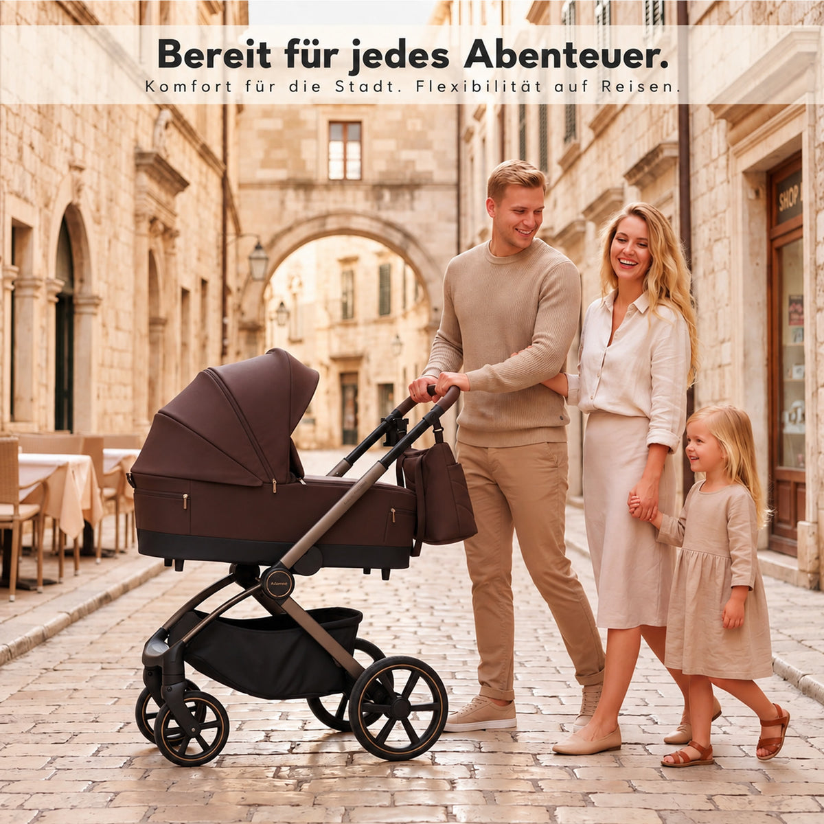 Titel: Adamex COMO 2-in-1 Kinderwagen Cappuccino – faltbare Babywanne